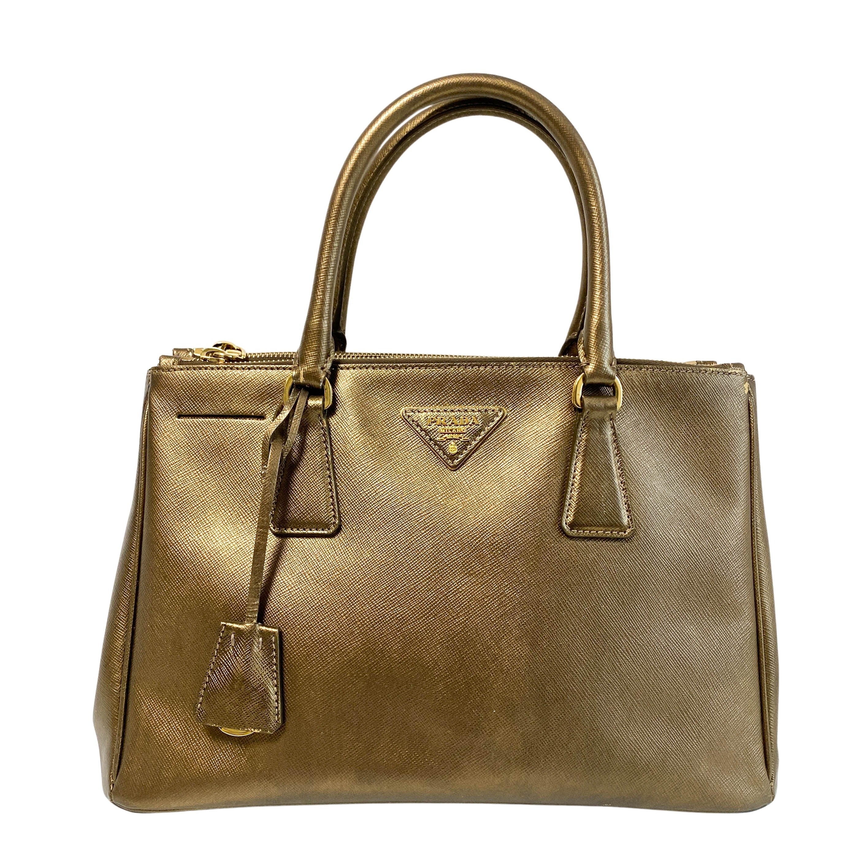 Galleria Gold Saffiano Lux Leather Top Handle Bag