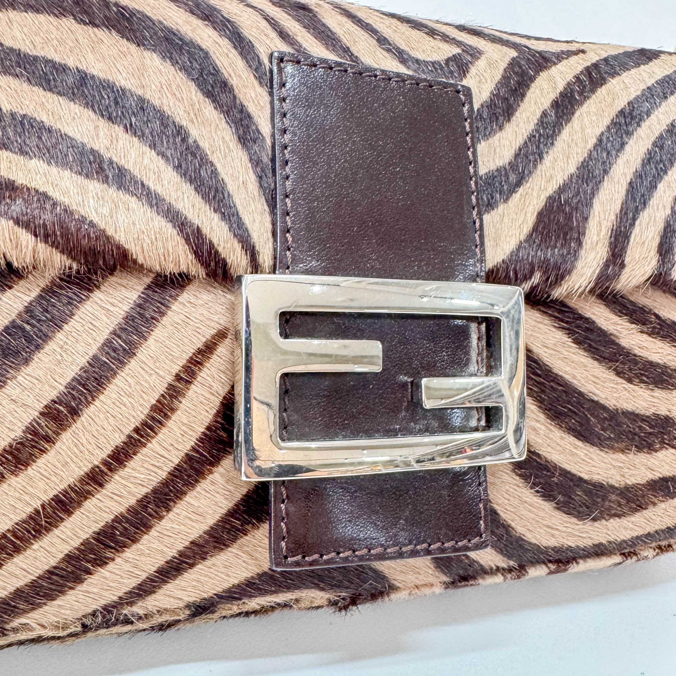Baguette Pony Hair Brown Zebra Print Shoulder Bag