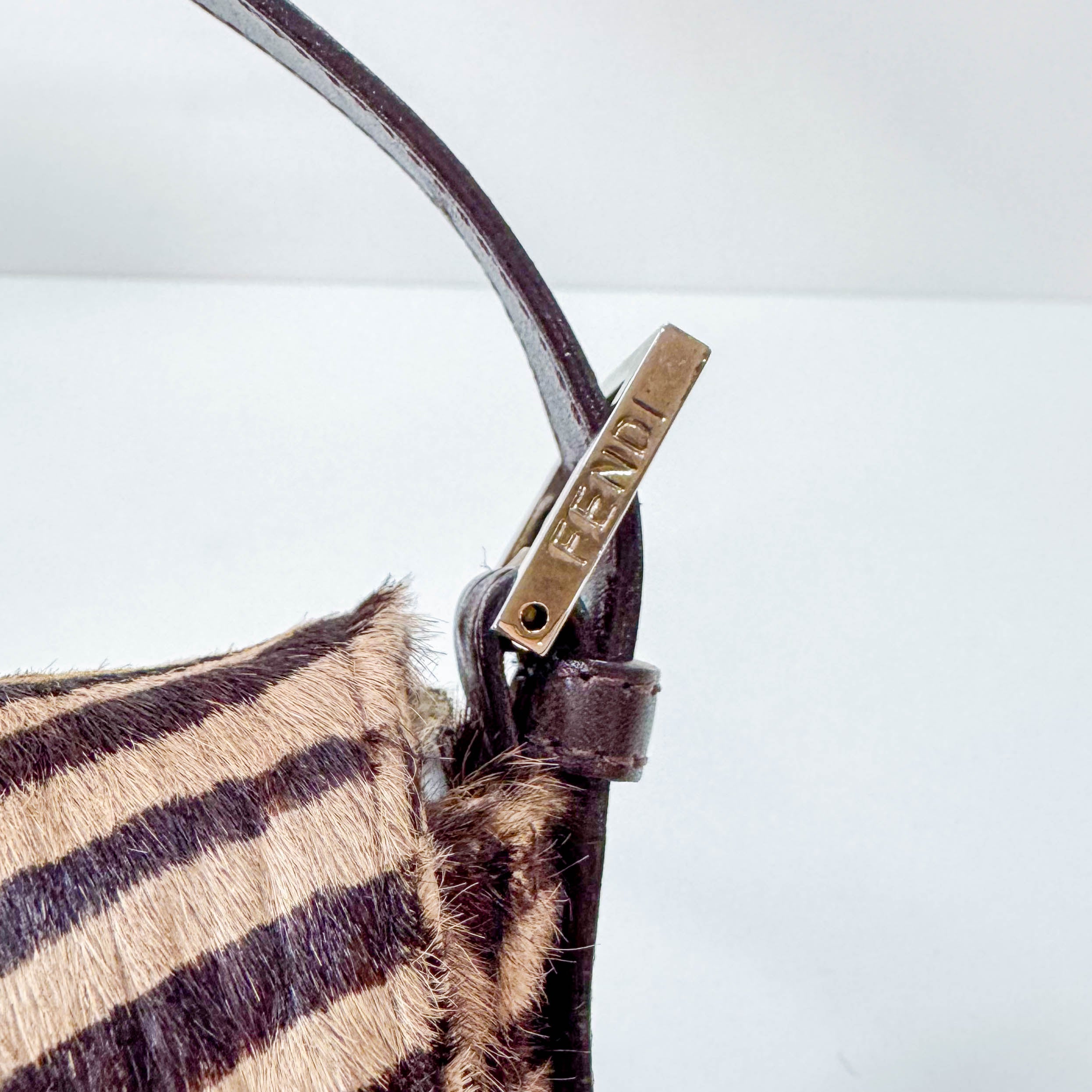 Baguette Pony Hair Brown Zebra Print Shoulder Bag