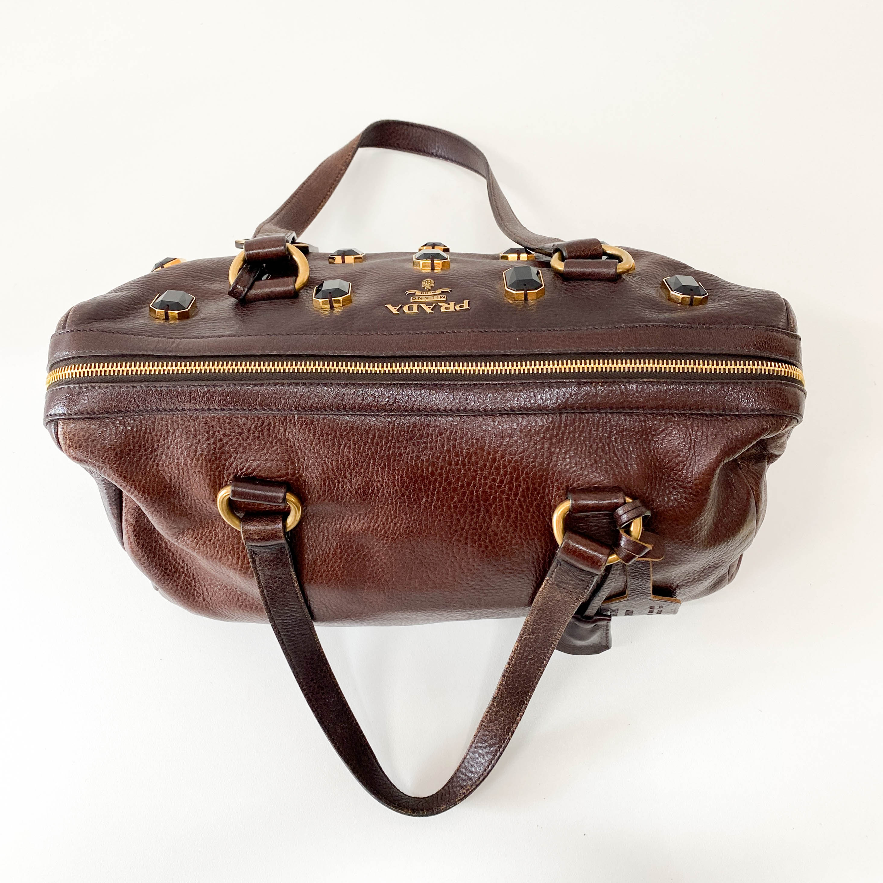Tessuto Brown Leather Pietre Jeweled Tote Shoulder Bag
