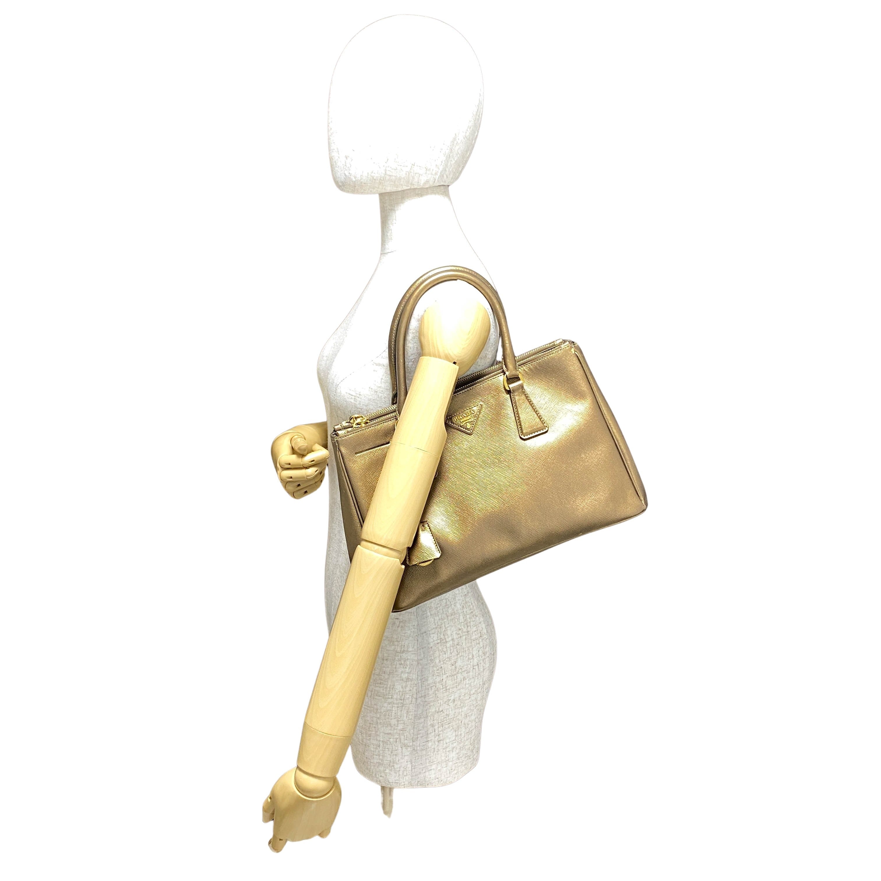 Galleria Gold Saffiano Lux Leather Top Handle Bag