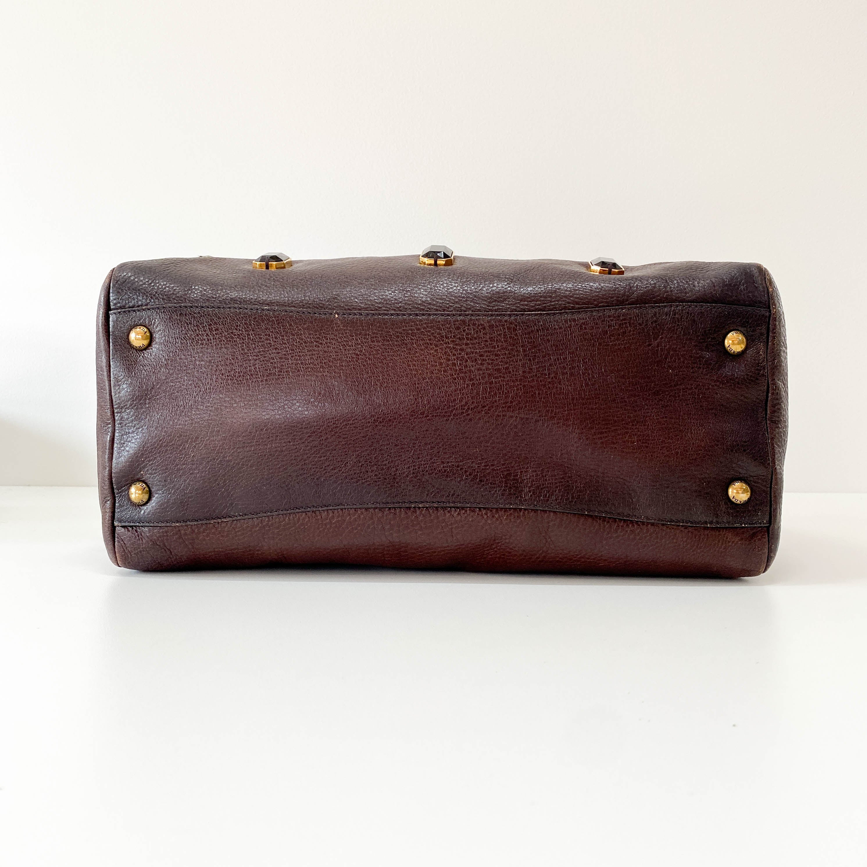 Tessuto Brown Leather Pietre Jeweled Tote Shoulder Bag