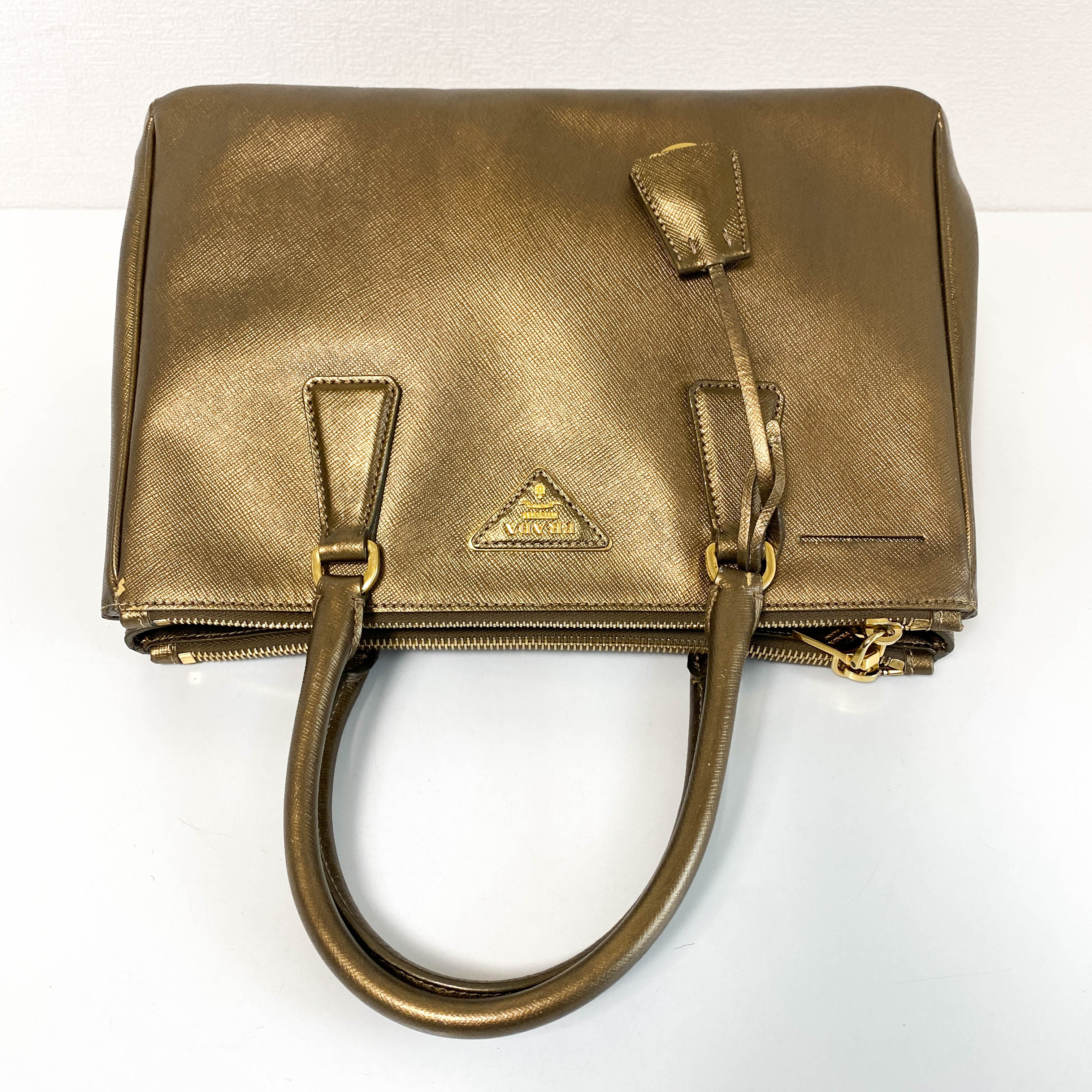 Galleria Gold Saffiano Lux Leather Top Handle Bag