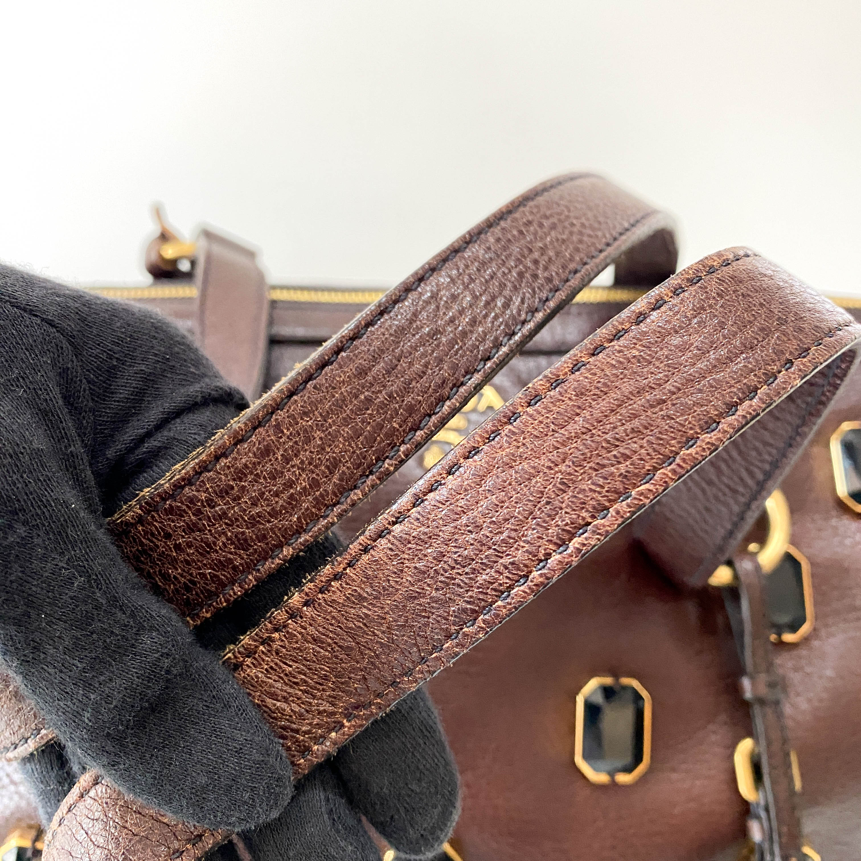 Tessuto Brown Leather Pietre Jeweled Tote Shoulder Bag