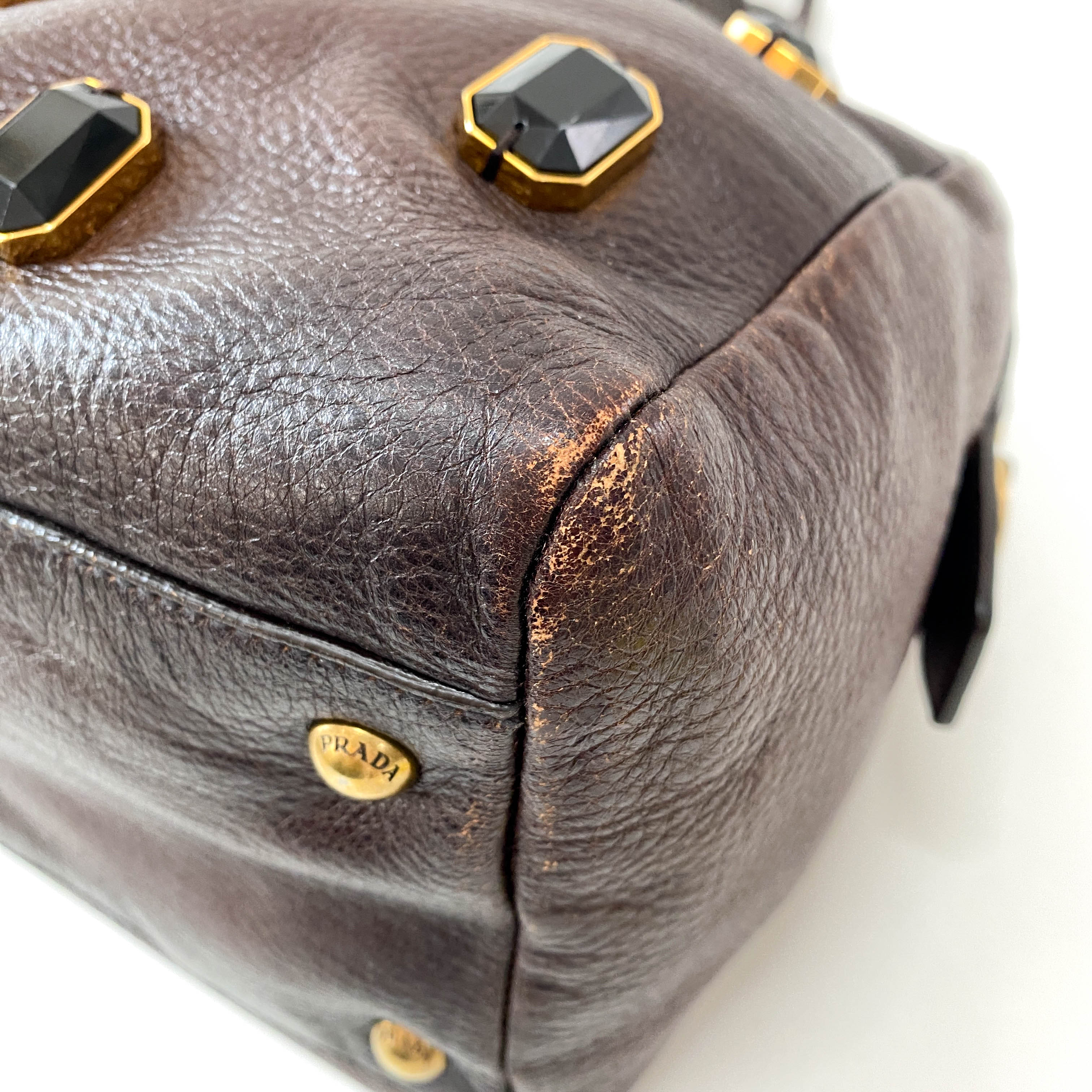 Tessuto Brown Leather Pietre Jeweled Tote Shoulder Bag