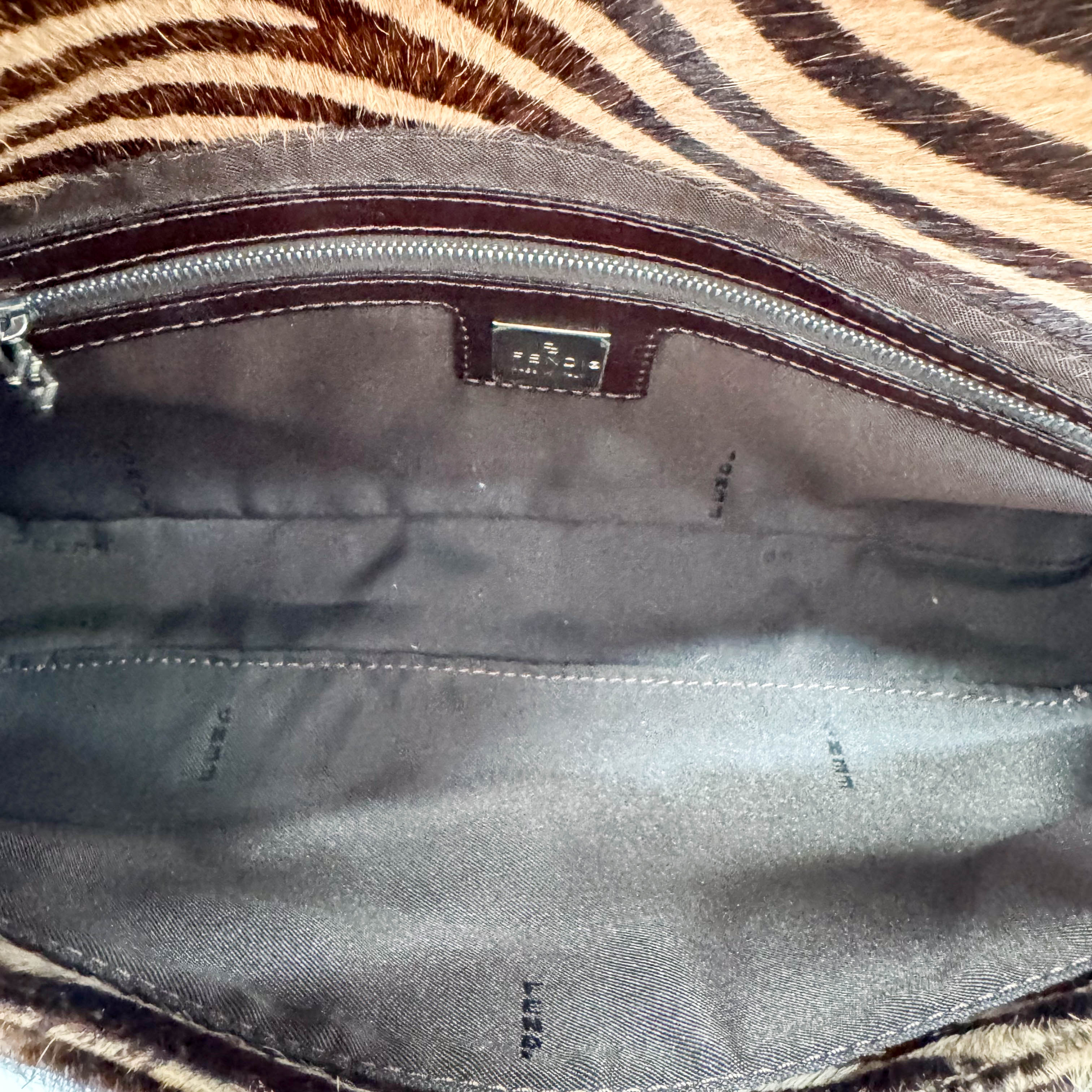 Baguette Pony Hair Brown Zebra Print Shoulder Bag