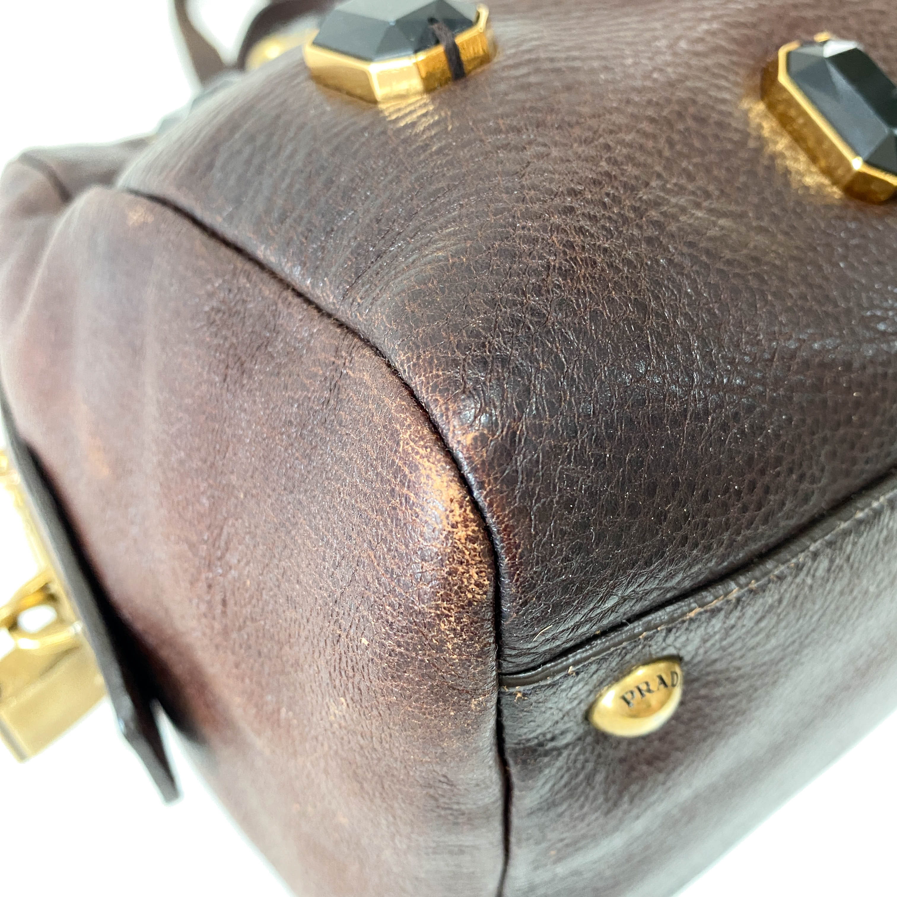 Tessuto Brown Leather Pietre Jeweled Tote Shoulder Bag