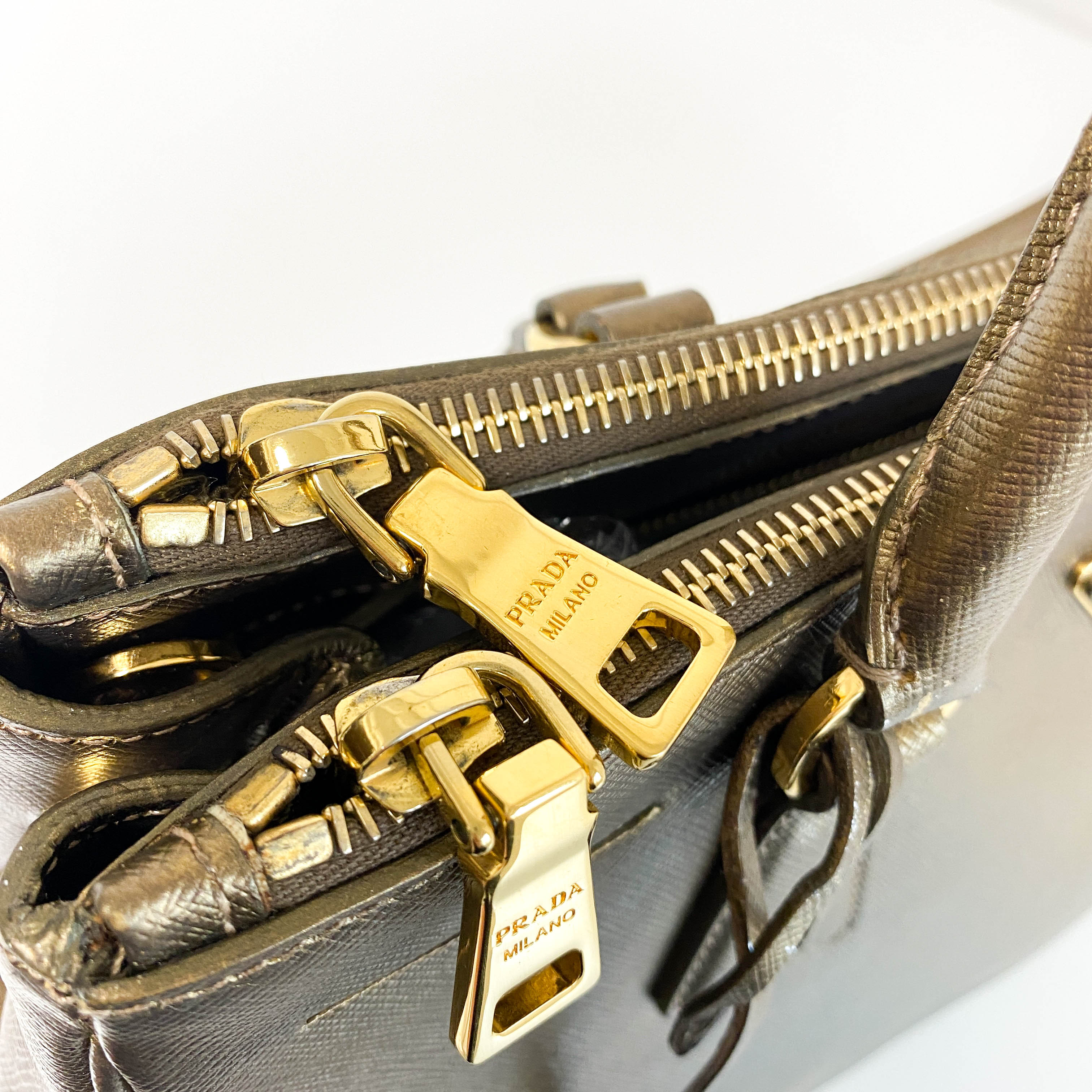 Galleria Gold Saffiano Lux Leather Top Handle Bag