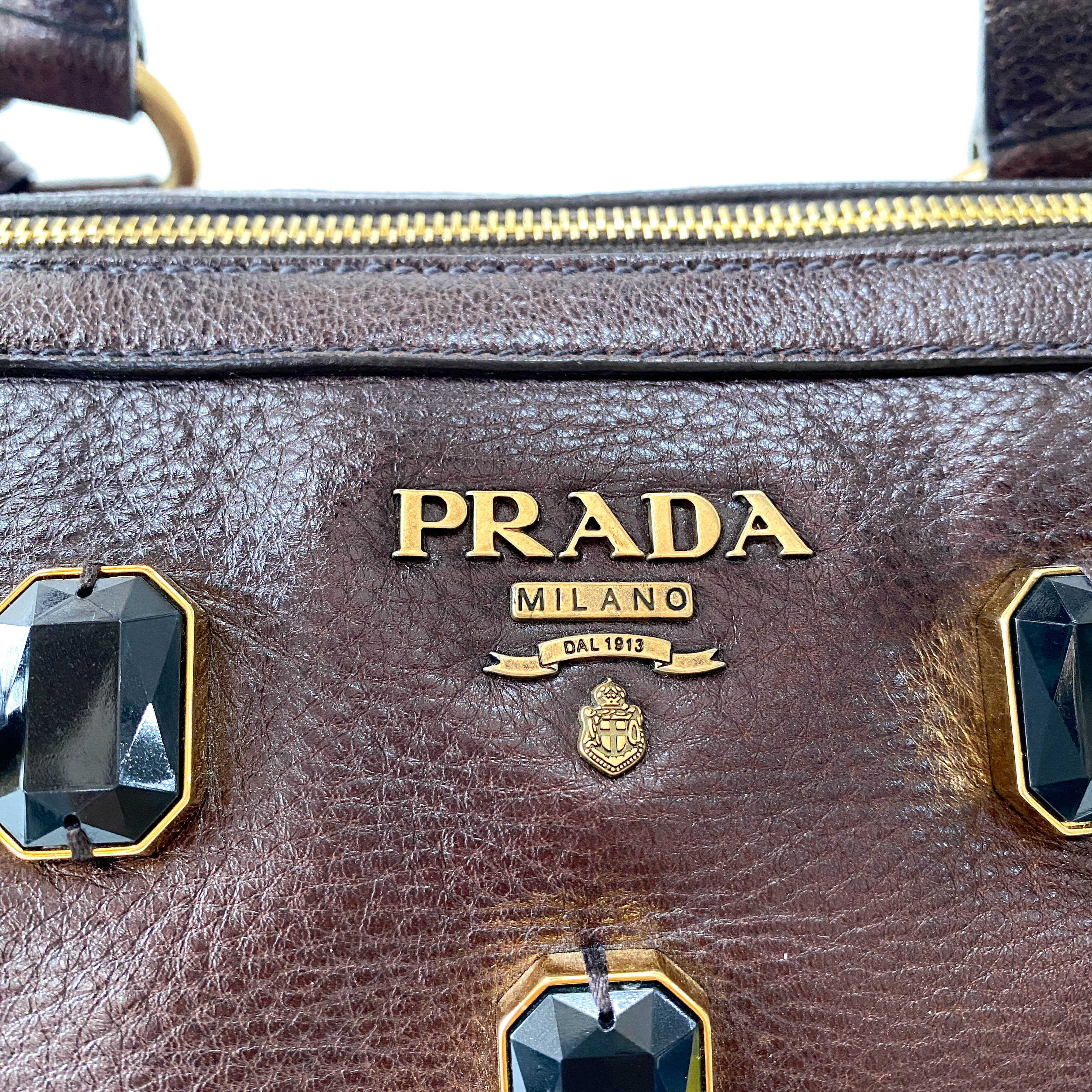 Tessuto Brown Leather Pietre Jeweled Tote Shoulder Bag