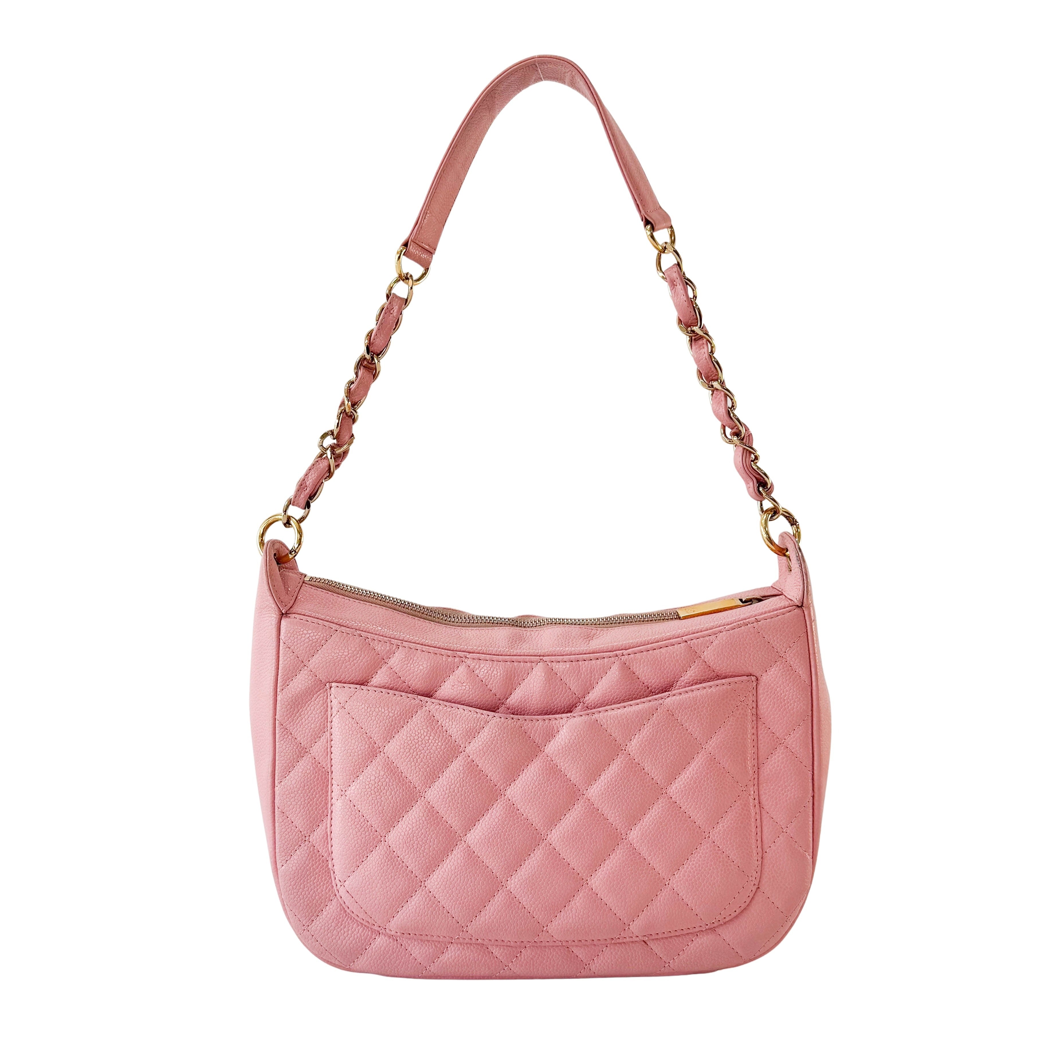 Quilted Grain Calf Skin Leather Pink Hobo Shoulder Bag
