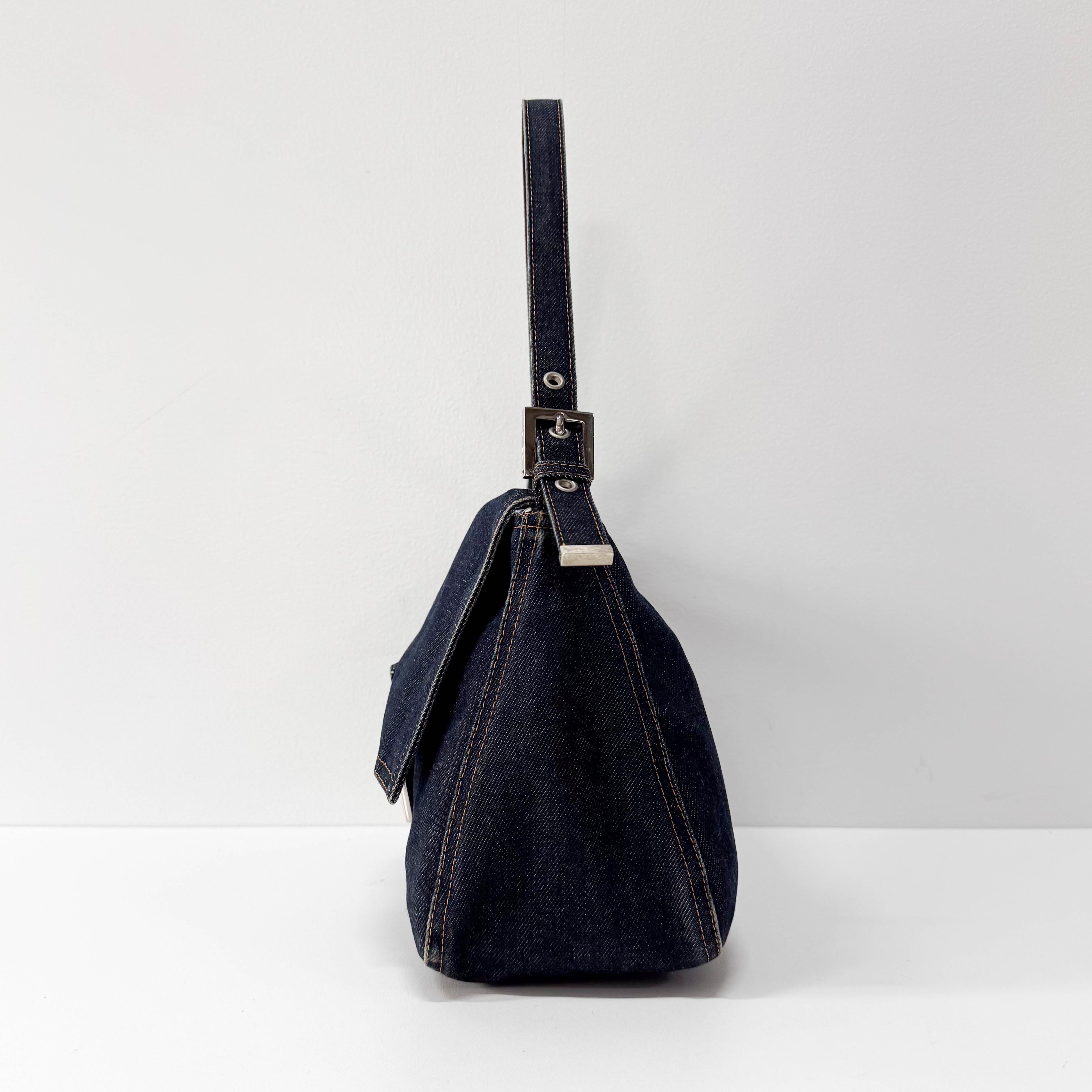 Mamma Baguette Blue Denim Shoulder Bag