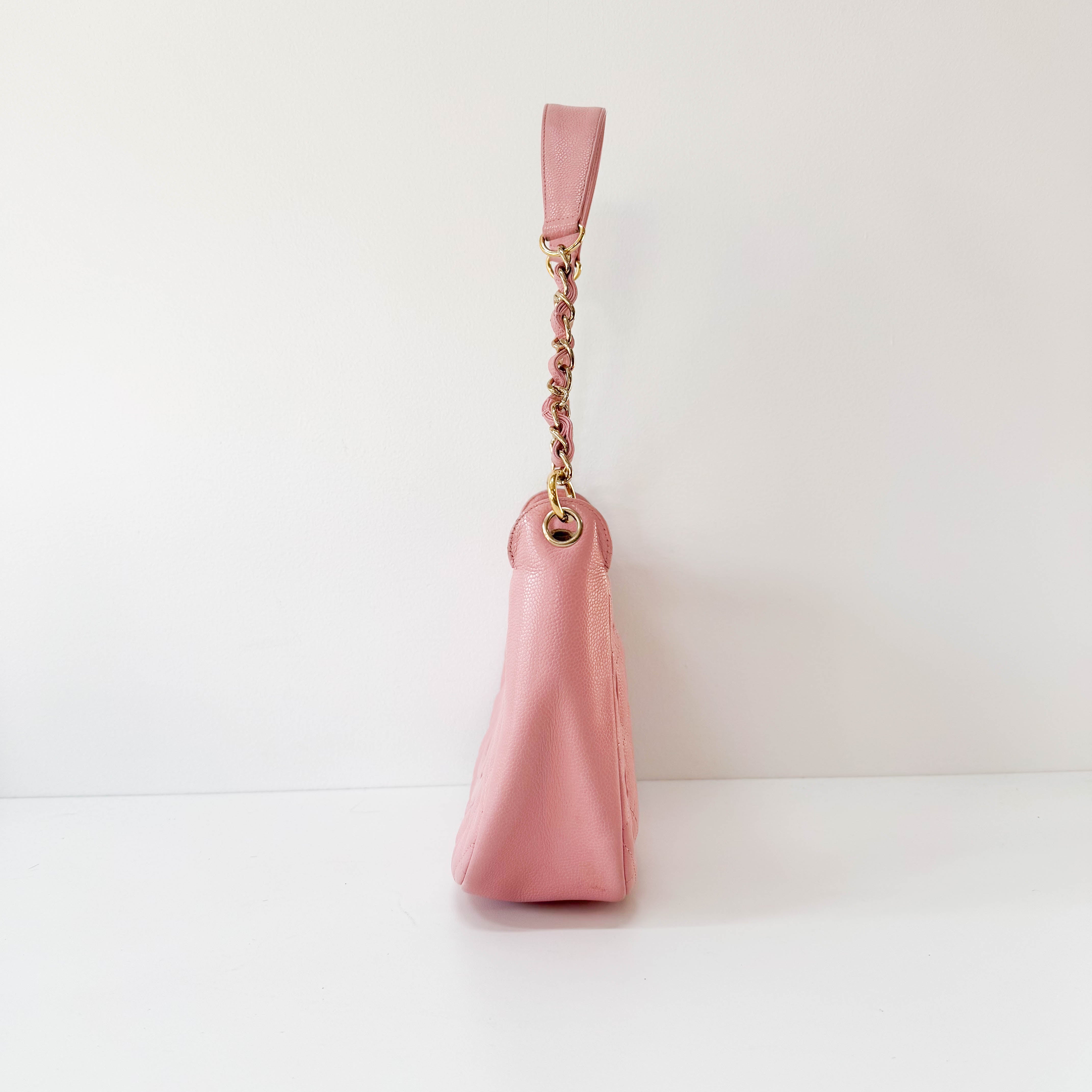 Quilted Grain Calf Skin Leather Pink Hobo Shoulder Bag