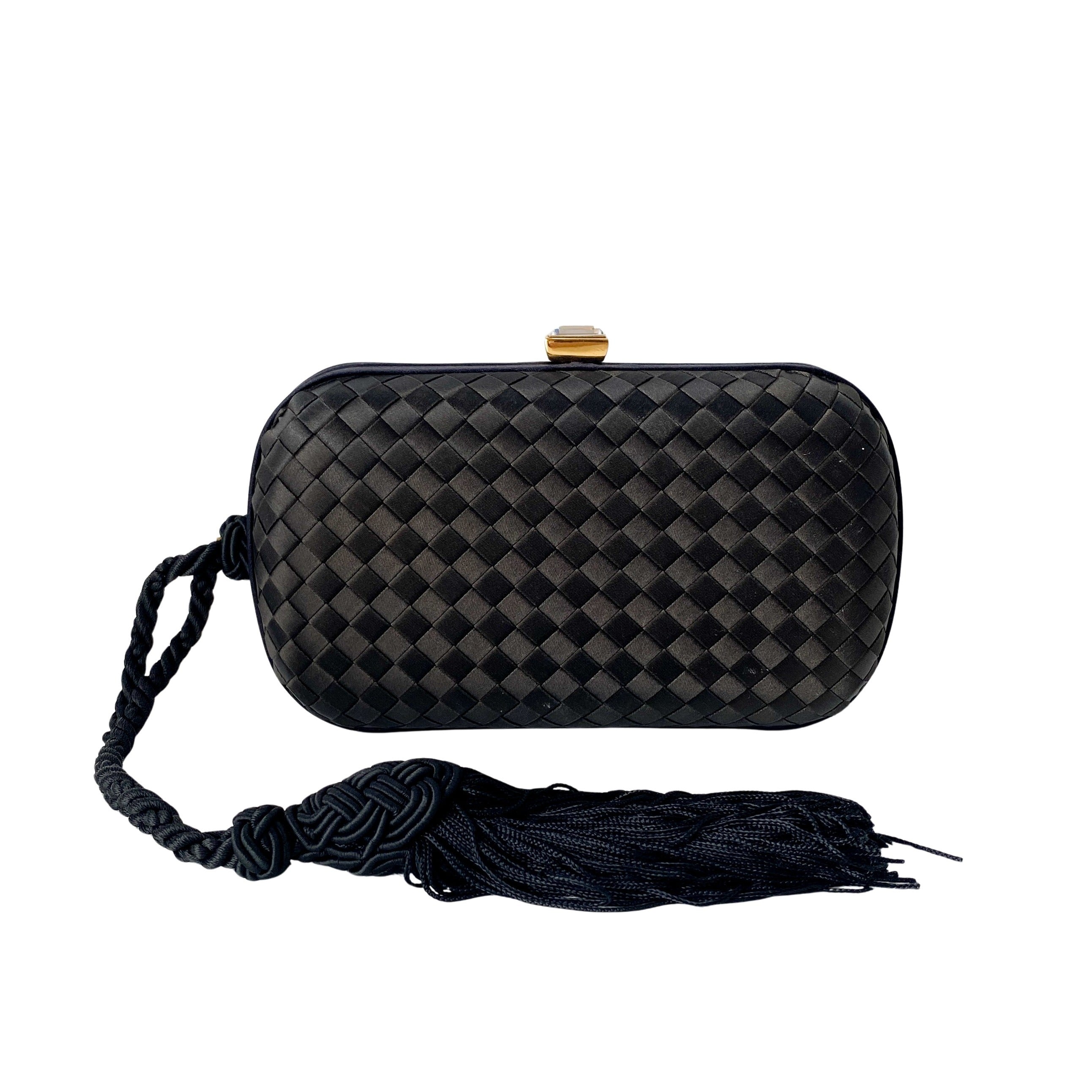 Knott Black Satin Clutch Bag