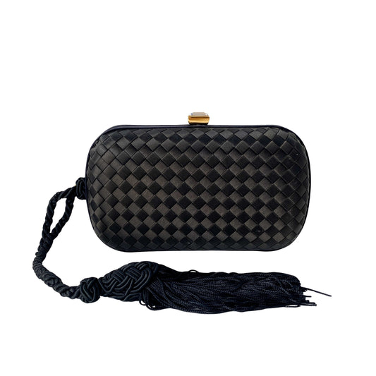 Knott Black Satin Clutch Bag