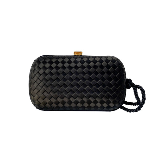 Knott Black Satin Clutch Bag