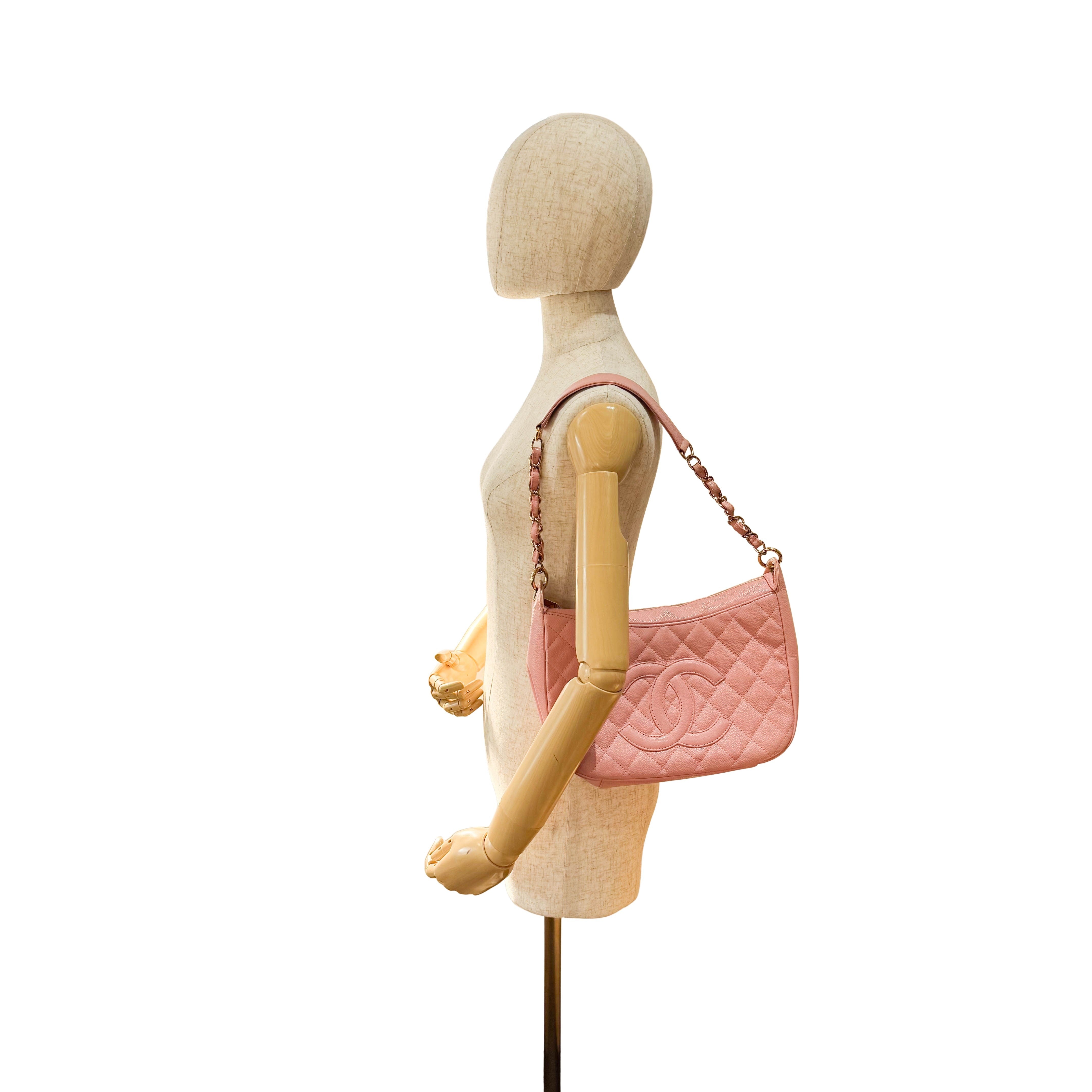 Quilted Grain Calf Skin Leather Pink Hobo Shoulder Bag