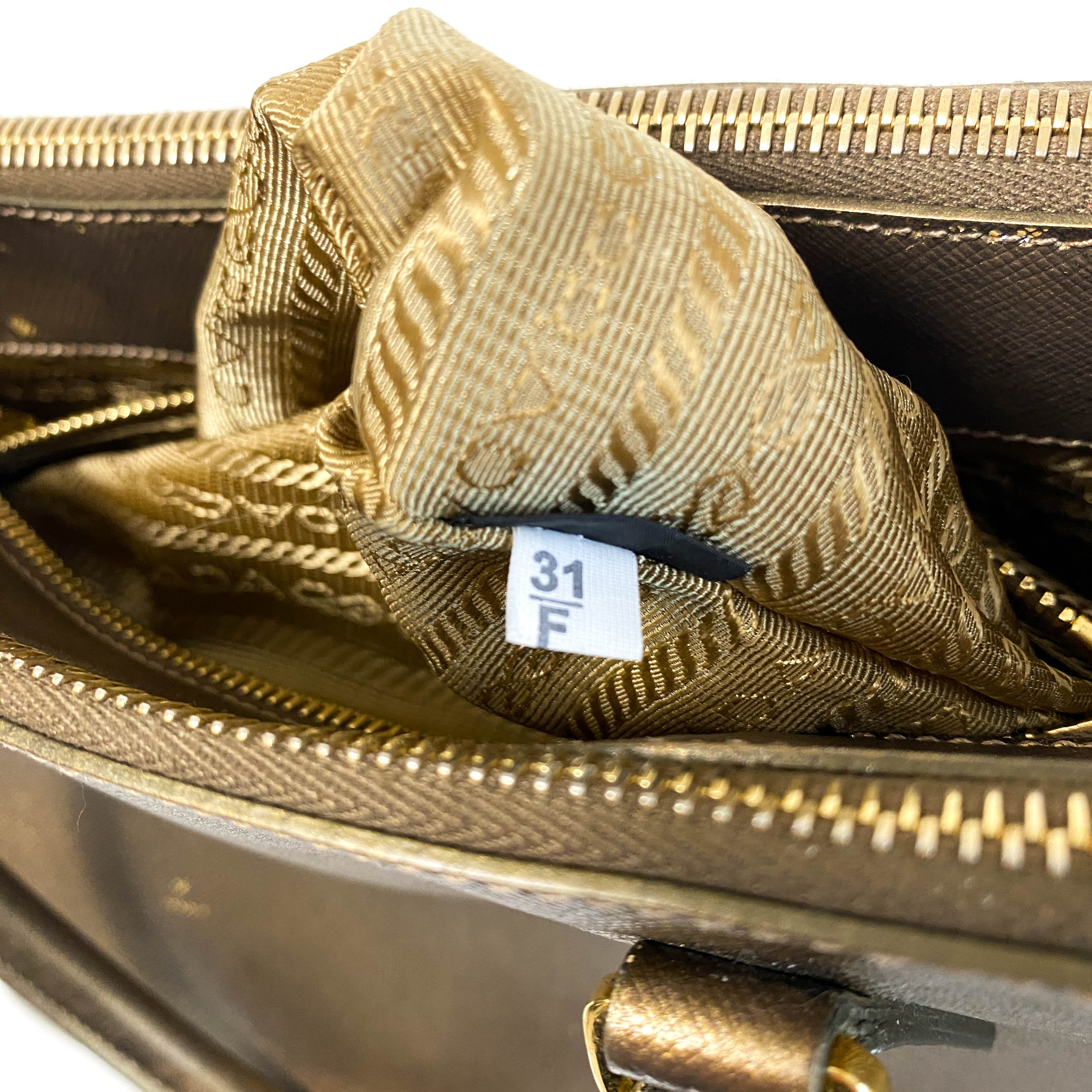 Galleria Gold Saffiano Lux Leather Top Handle Bag