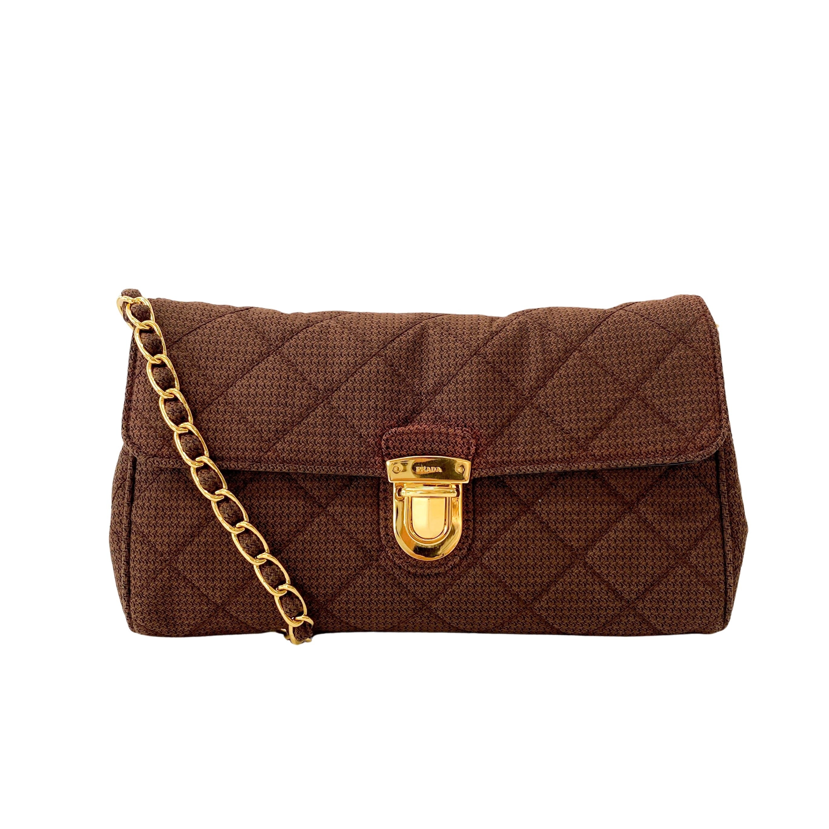 Cotton Brown Gold Chain Shoulder Bag
