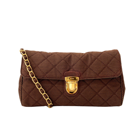 Cotton Brown Gold Chain Shoulder Bag