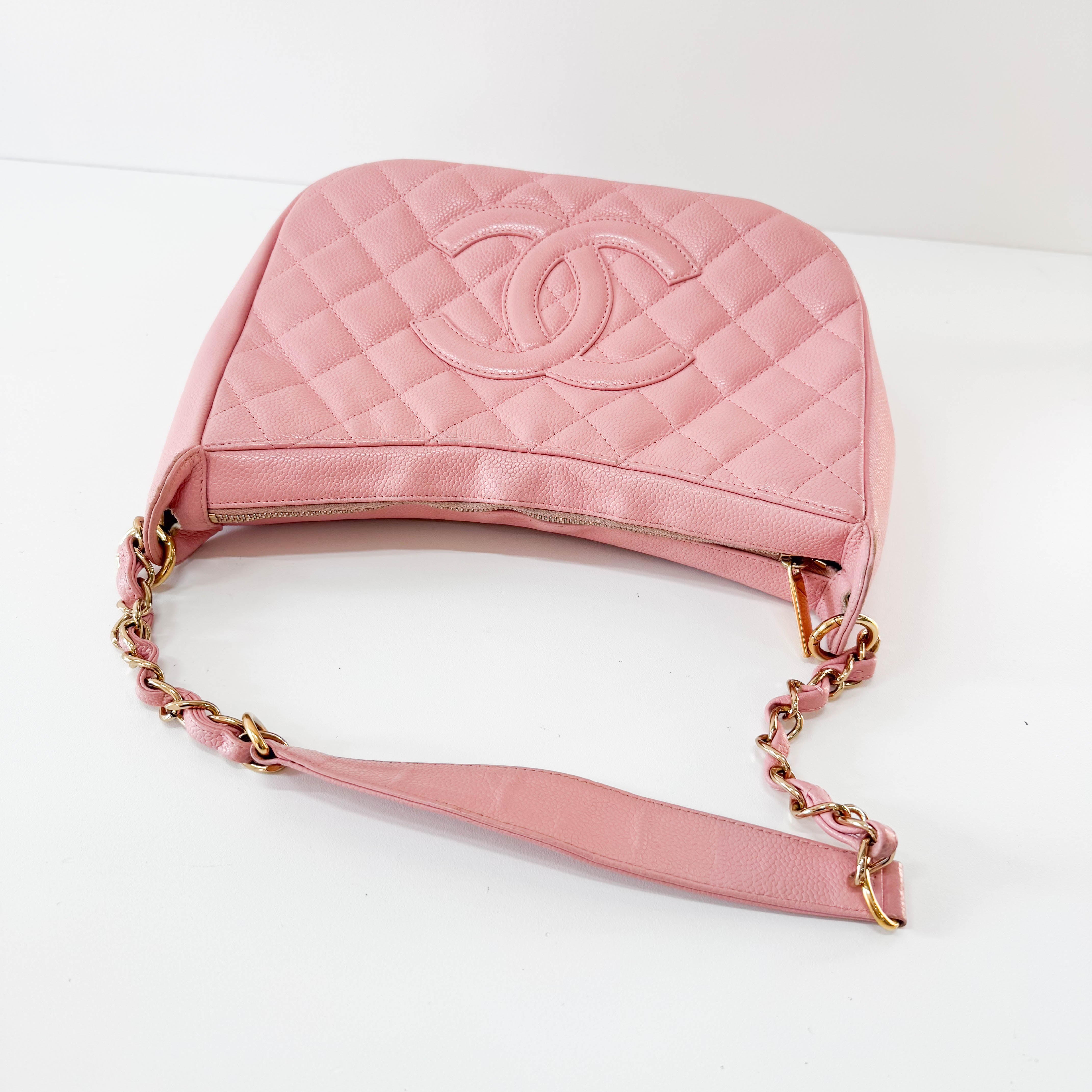 Quilted Grain Calf Skin Leather Pink Hobo Shoulder Bag