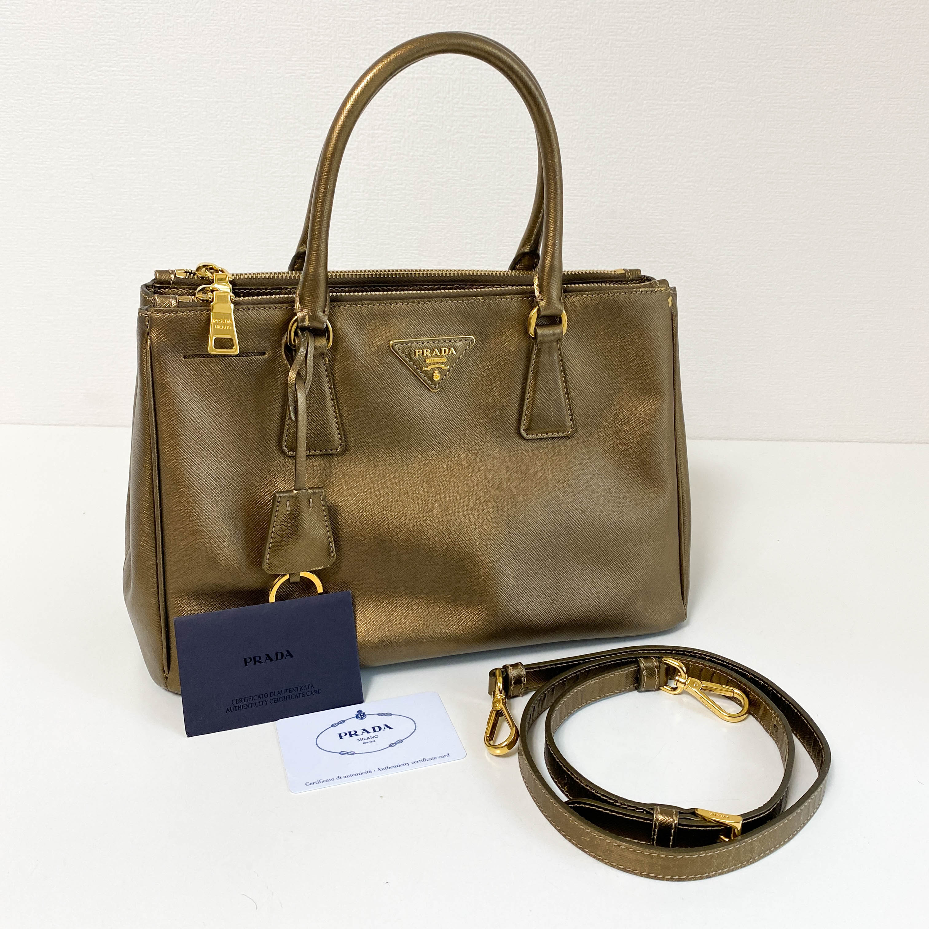 Galleria Gold Saffiano Lux Leather Top Handle Bag