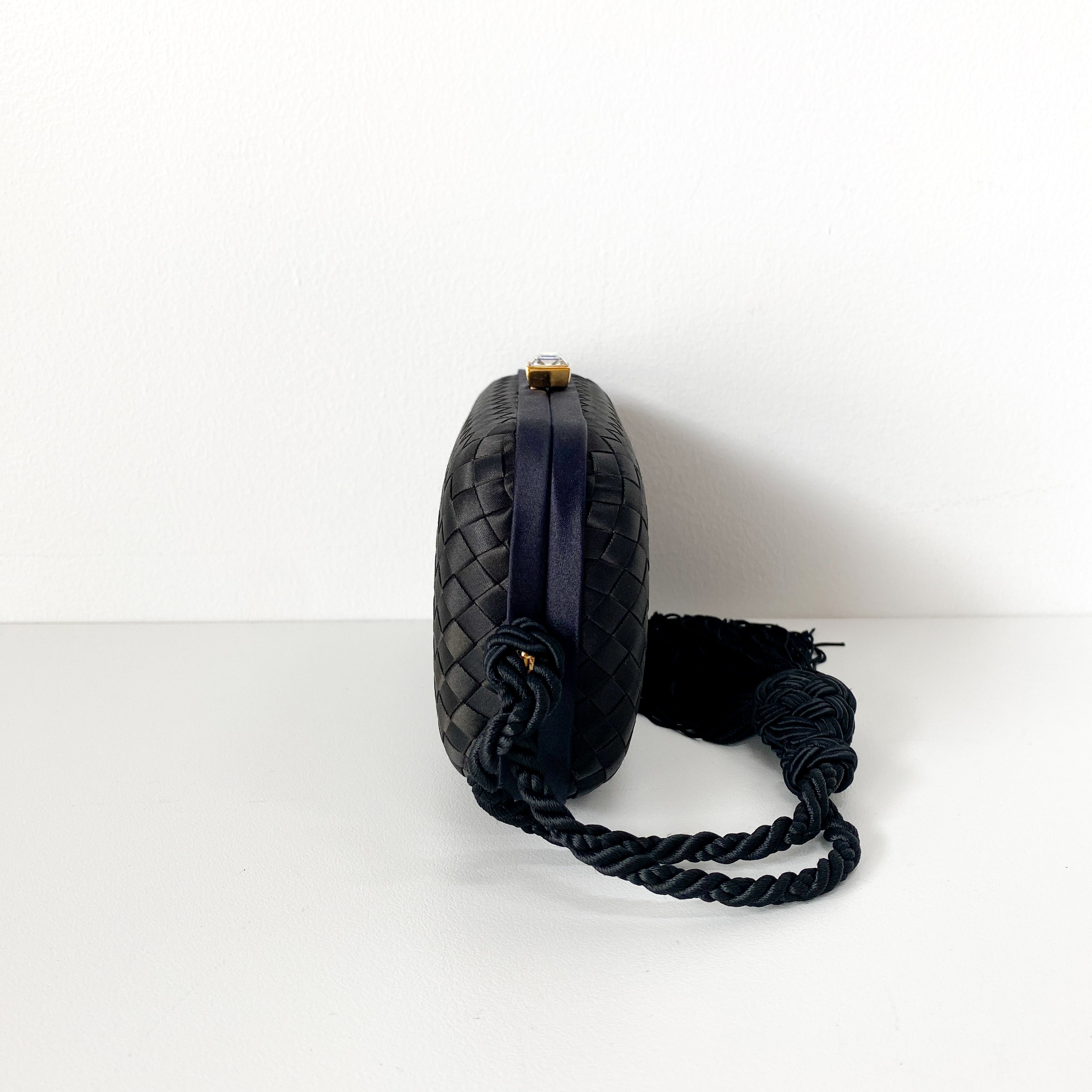 Knott Black Satin Clutch Bag