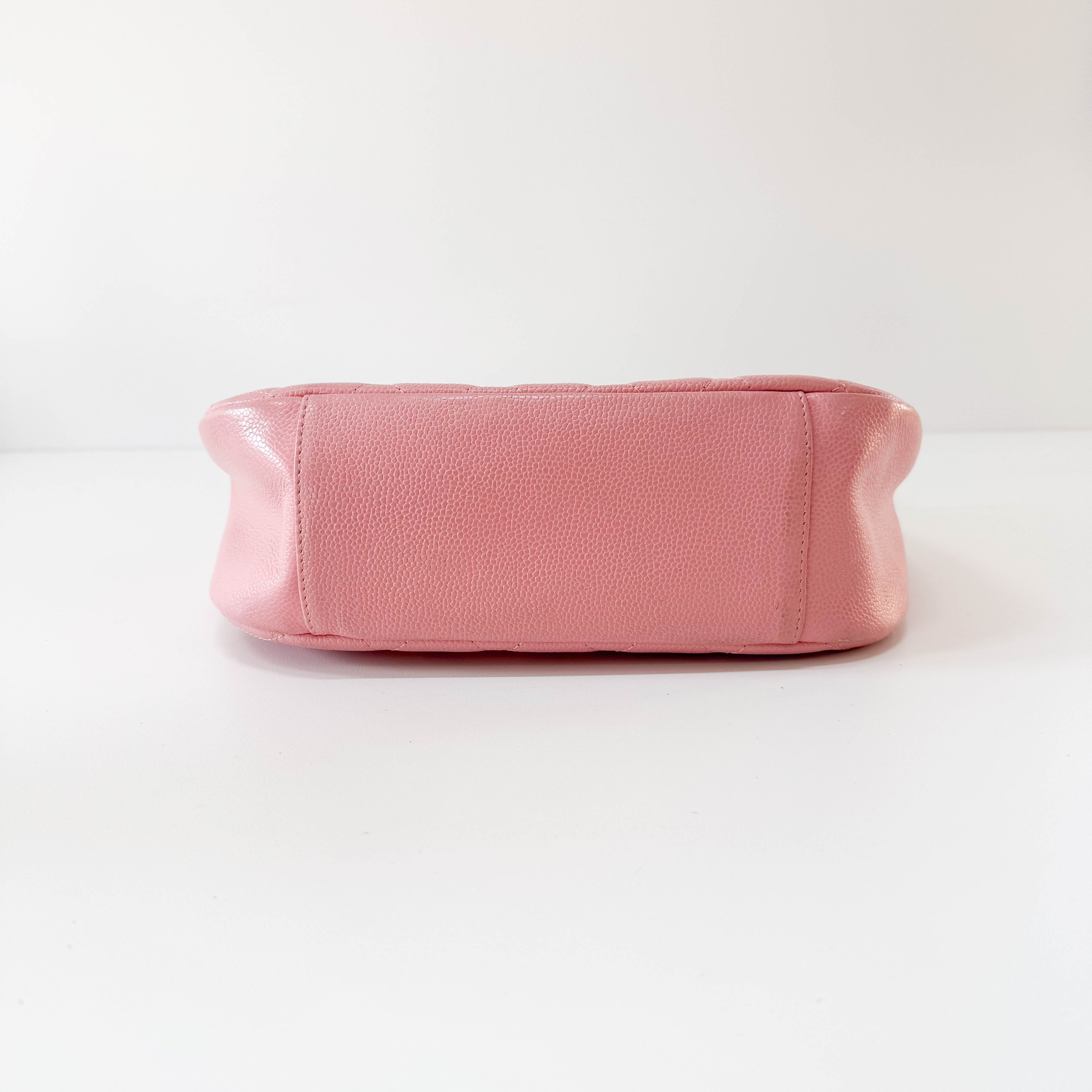 Quilted Grain Calf Skin Leather Pink Hobo Shoulder Bag