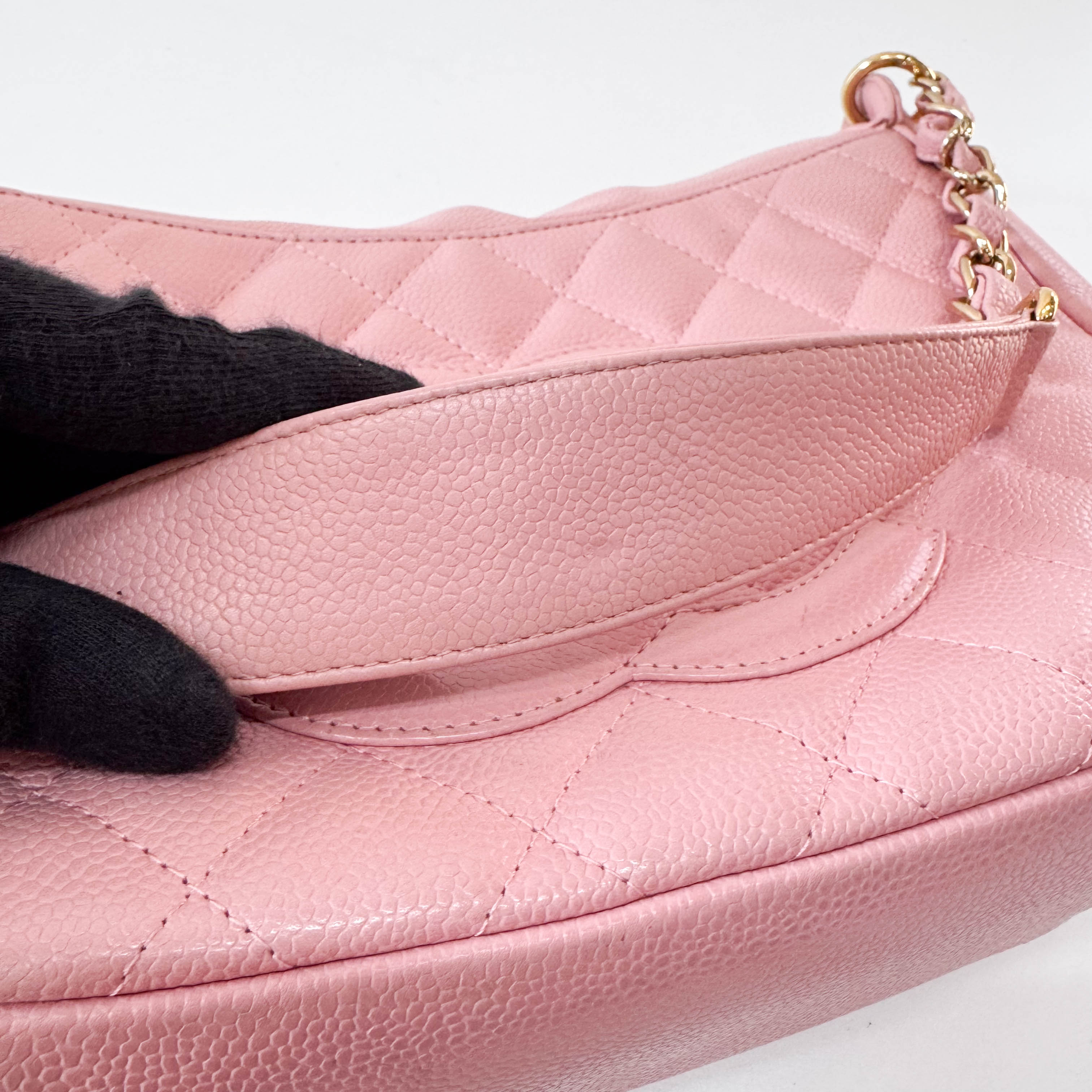 Quilted Grain Calf Skin Leather Pink Hobo Shoulder Bag