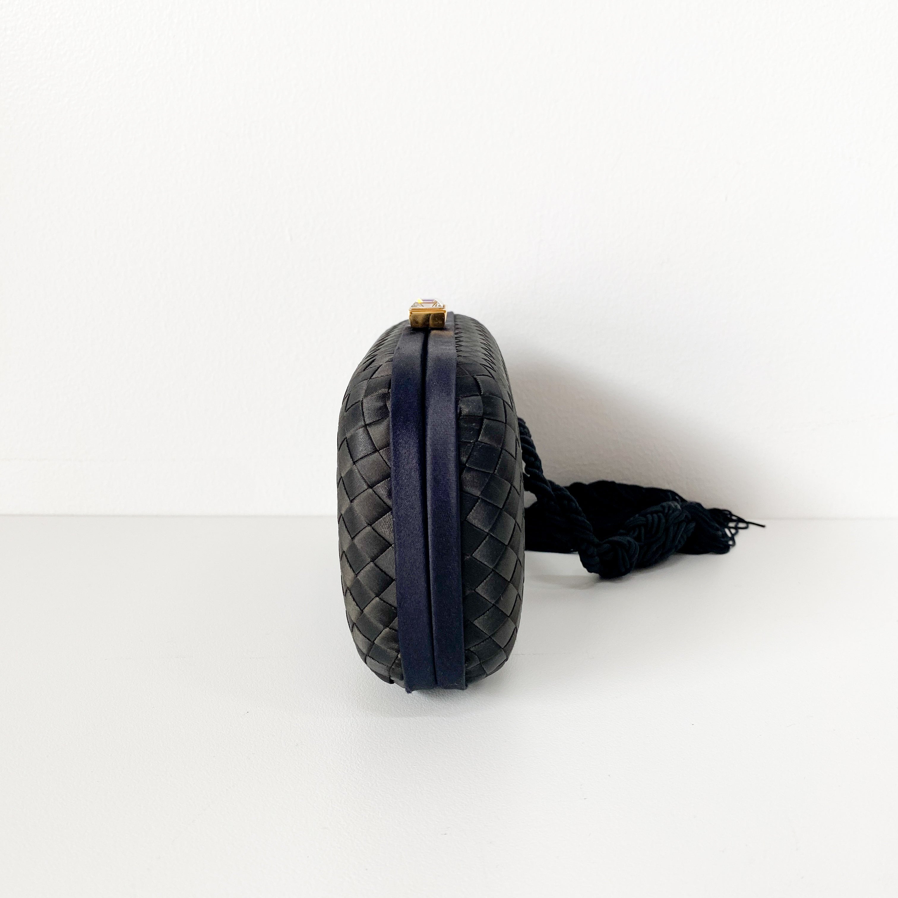 Knott Black Satin Clutch Bag