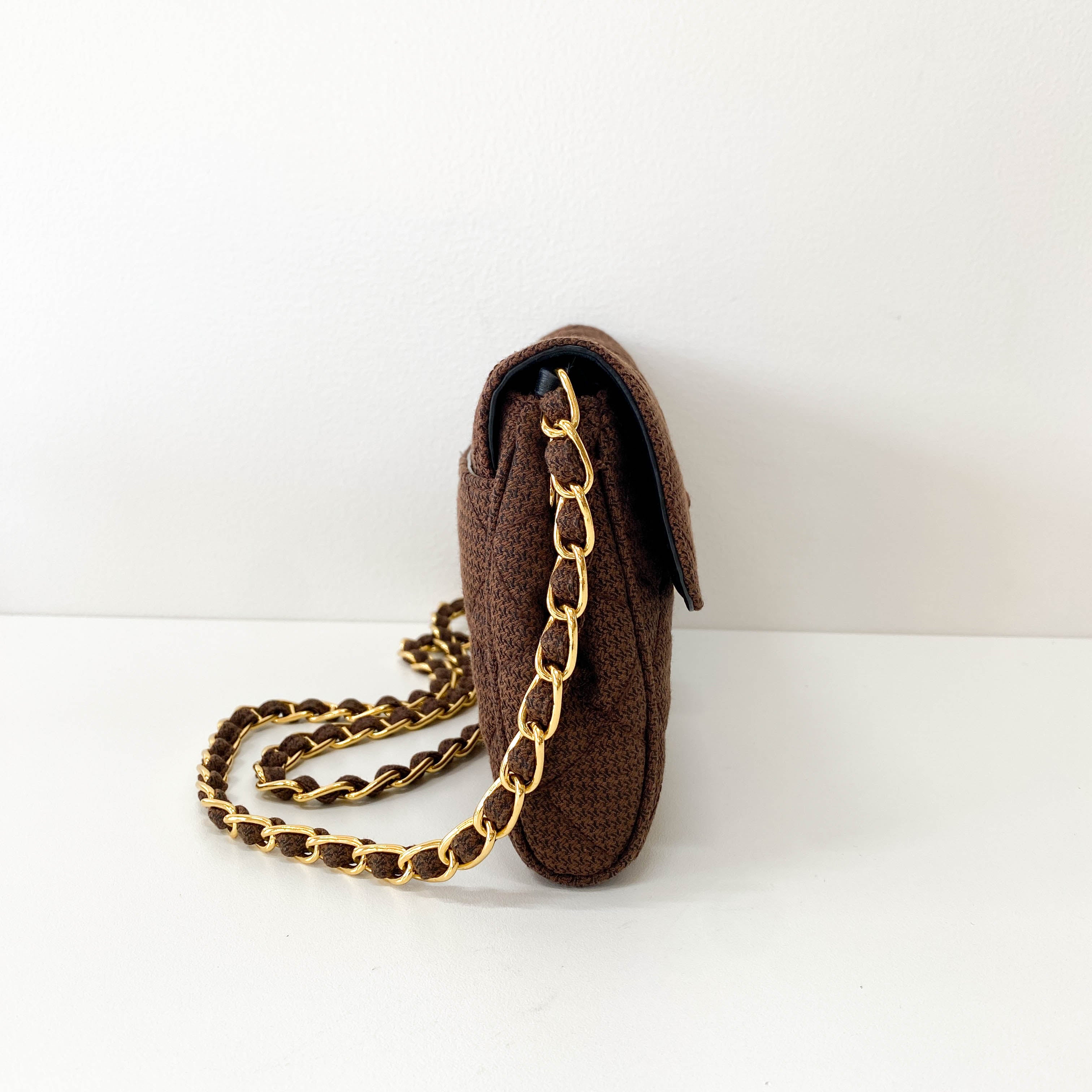 Cotton Brown Gold Chain Shoulder Bag