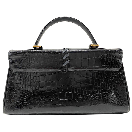 Black Croc Embossed Calfskin Leather Bag