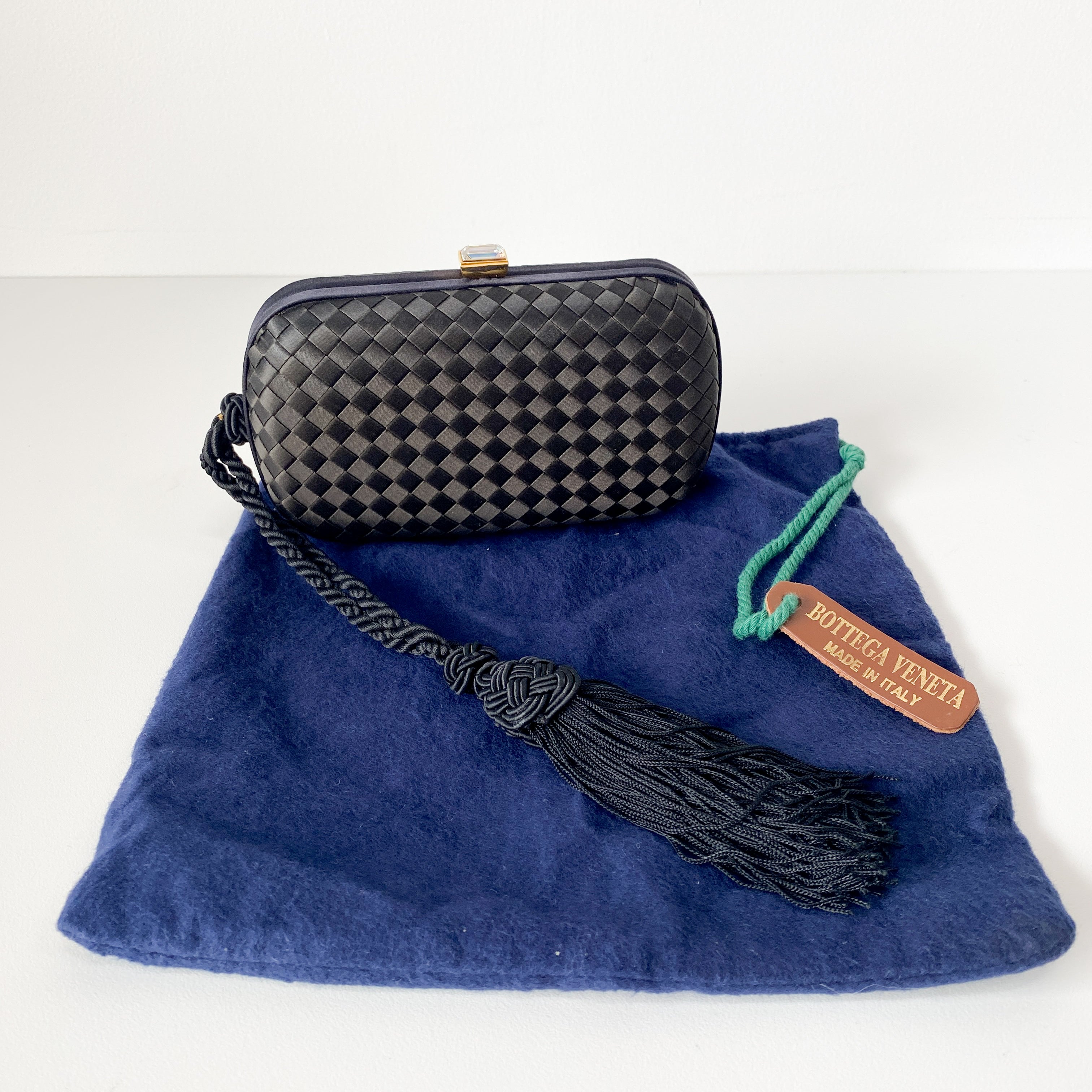 Knott Black Satin Clutch Bag