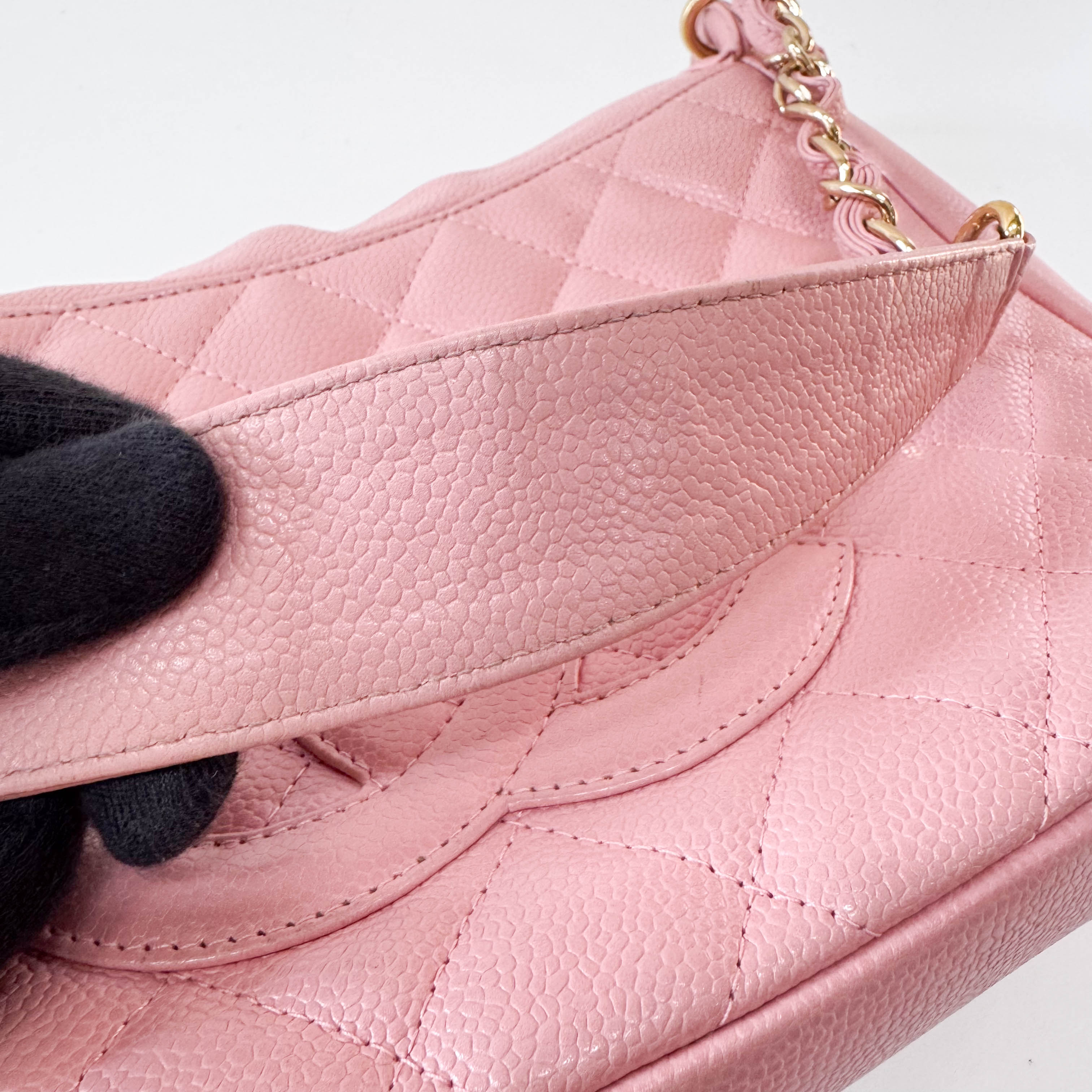 Quilted Grain Calf Skin Leather Pink Hobo Shoulder Bag