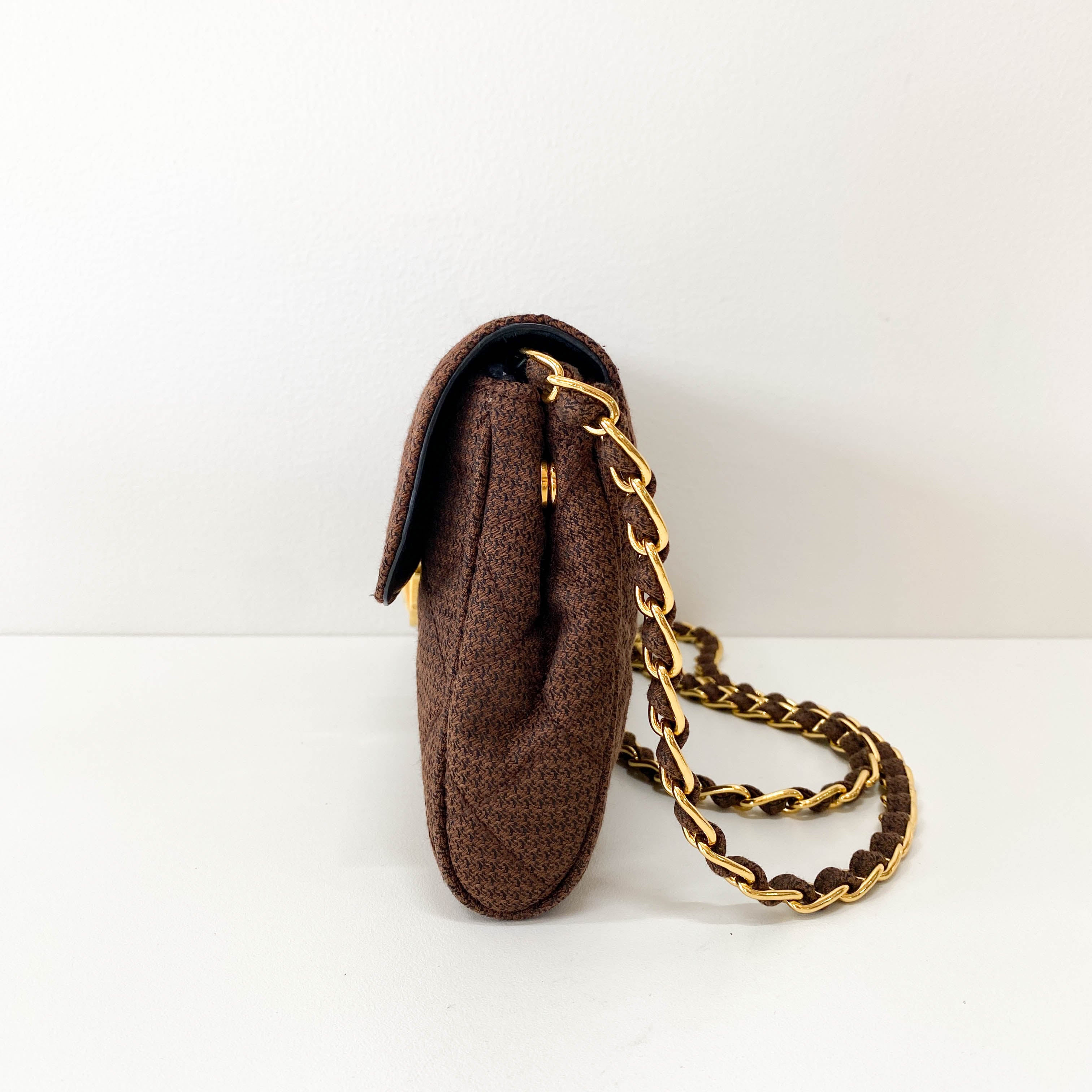Cotton Brown Gold Chain Shoulder Bag