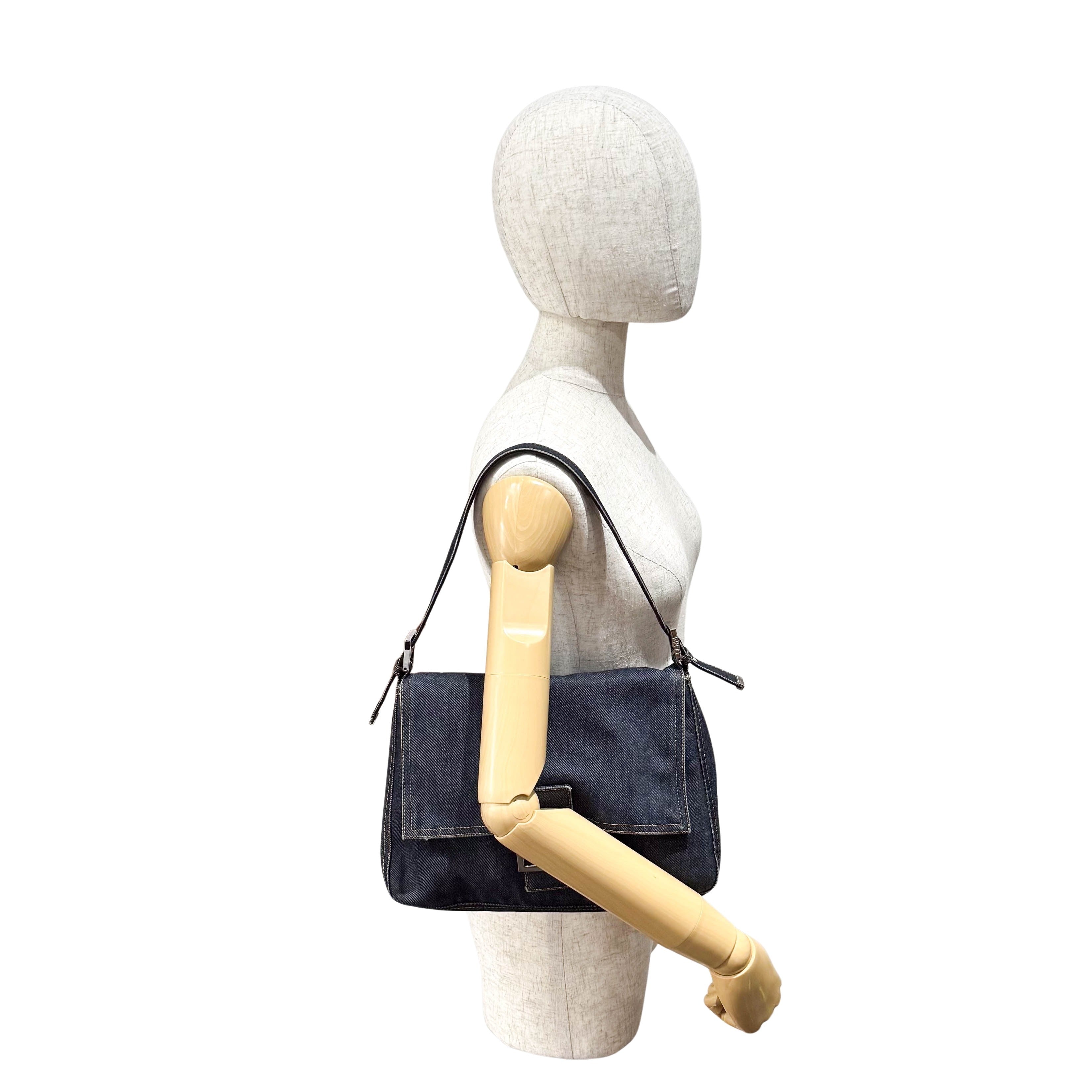 Mamma Baguette Blue Denim Shoulder Bag