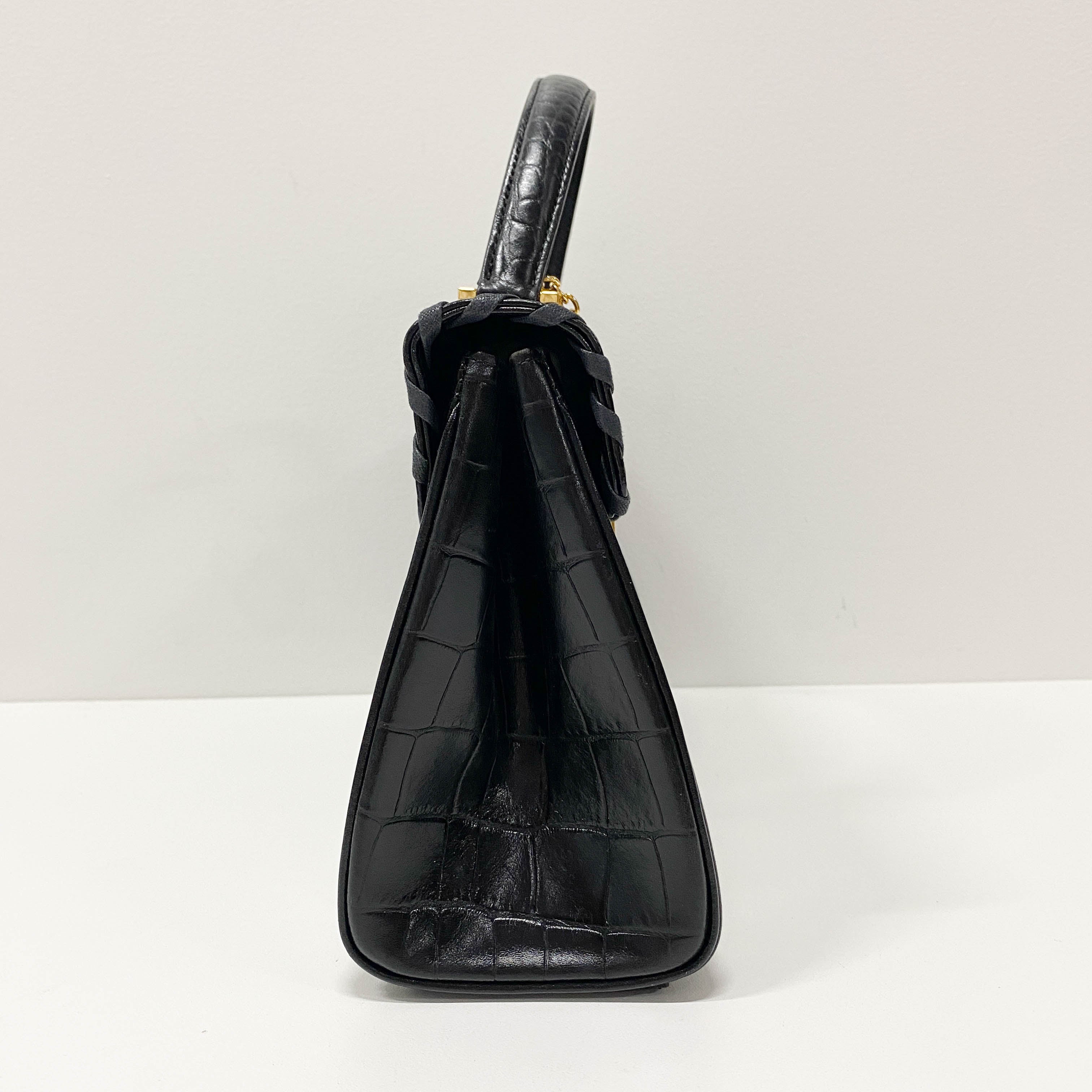 Black Croc Embossed Leather Bag