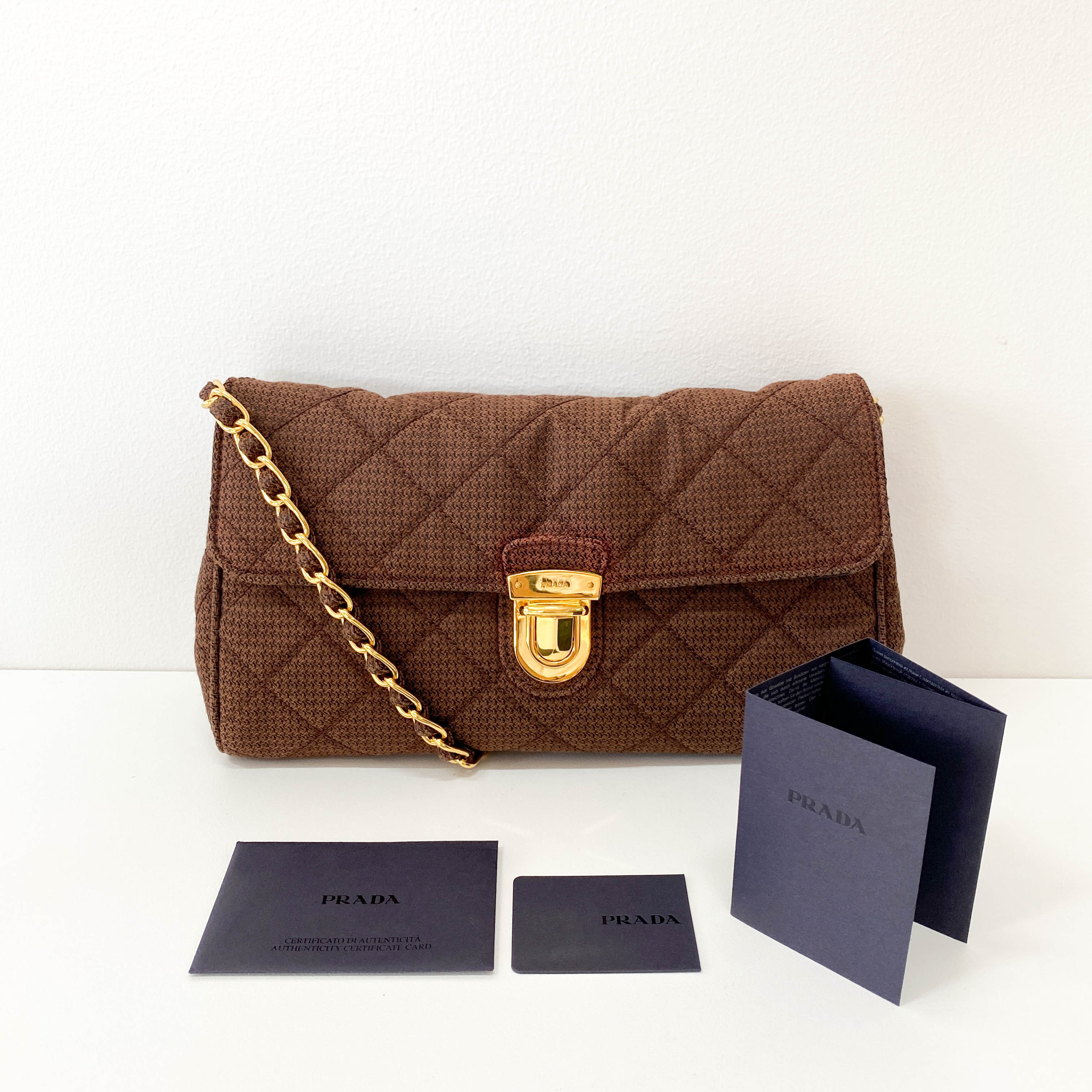 Cotton Brown Gold Chain Shoulder Bag