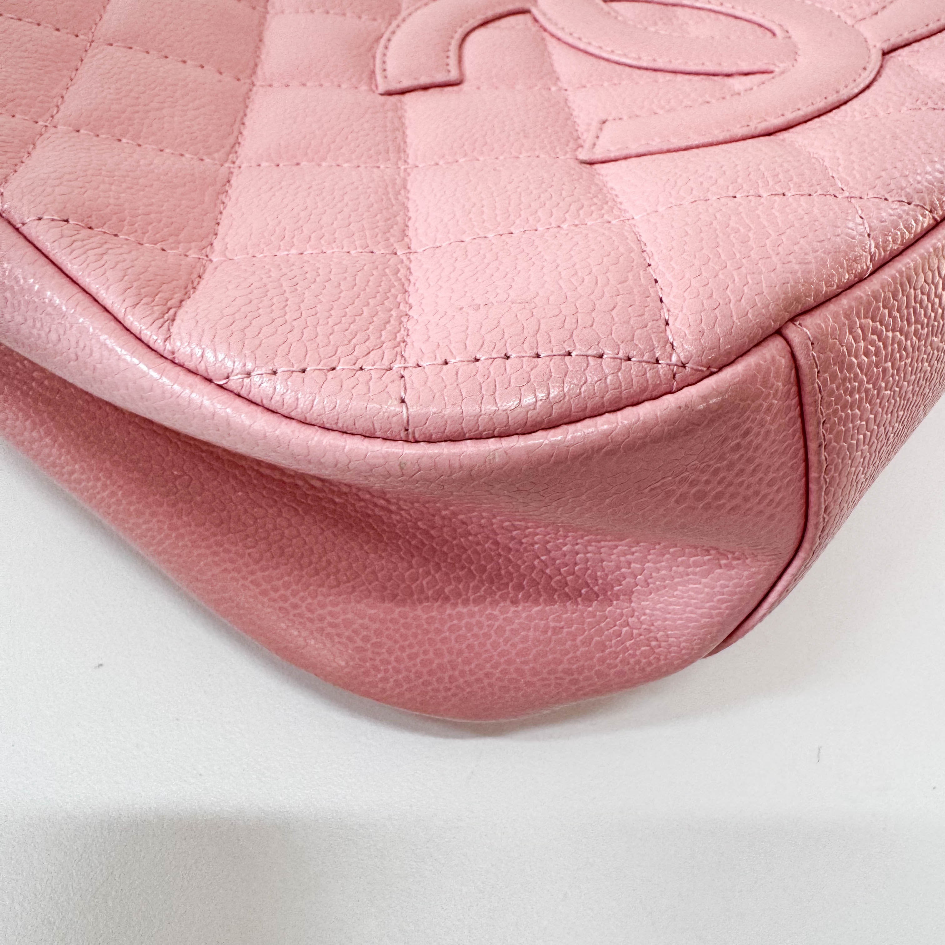 Quilted Grain Calf Skin Leather Pink Hobo Shoulder Bag