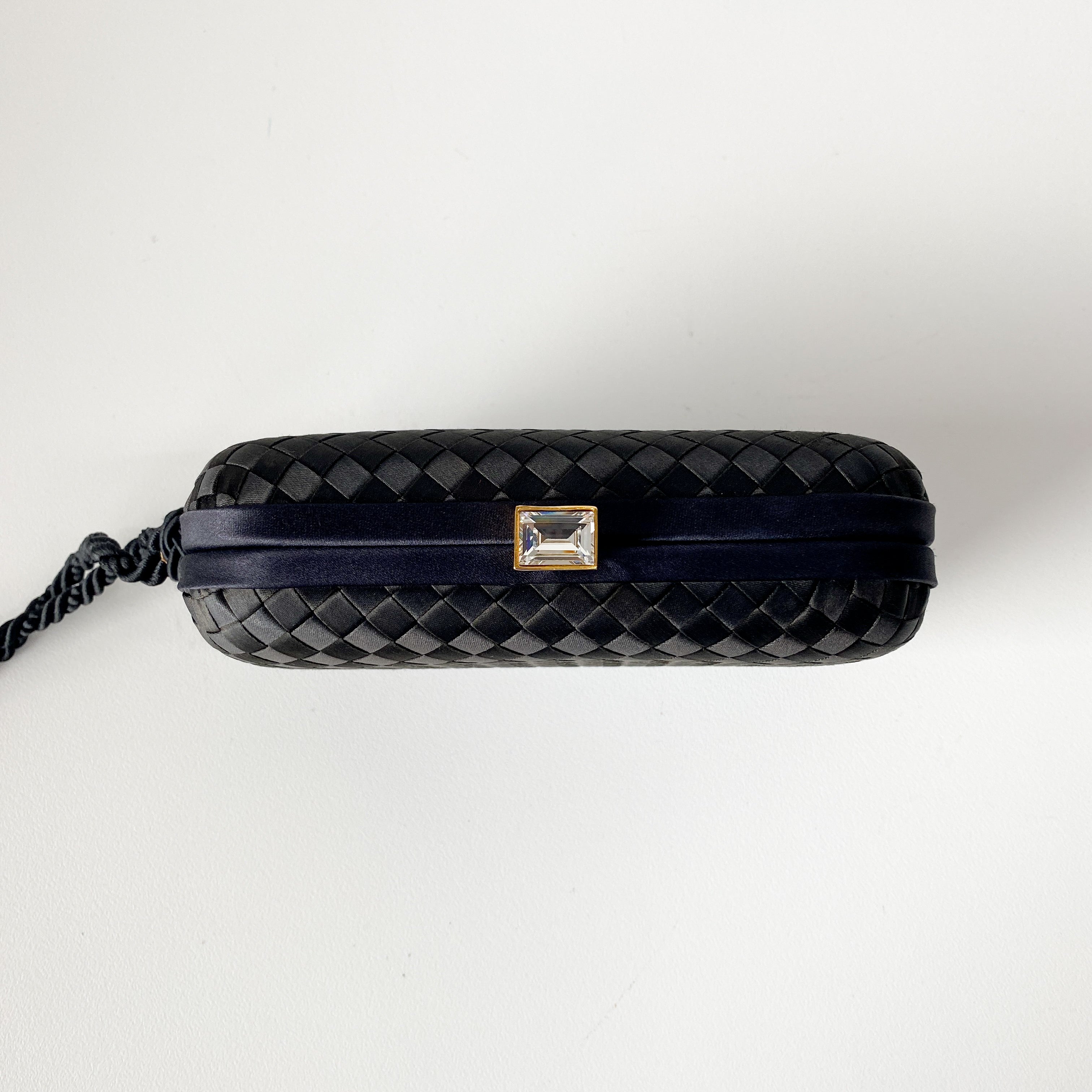 Knott Black Satin Clutch Bag