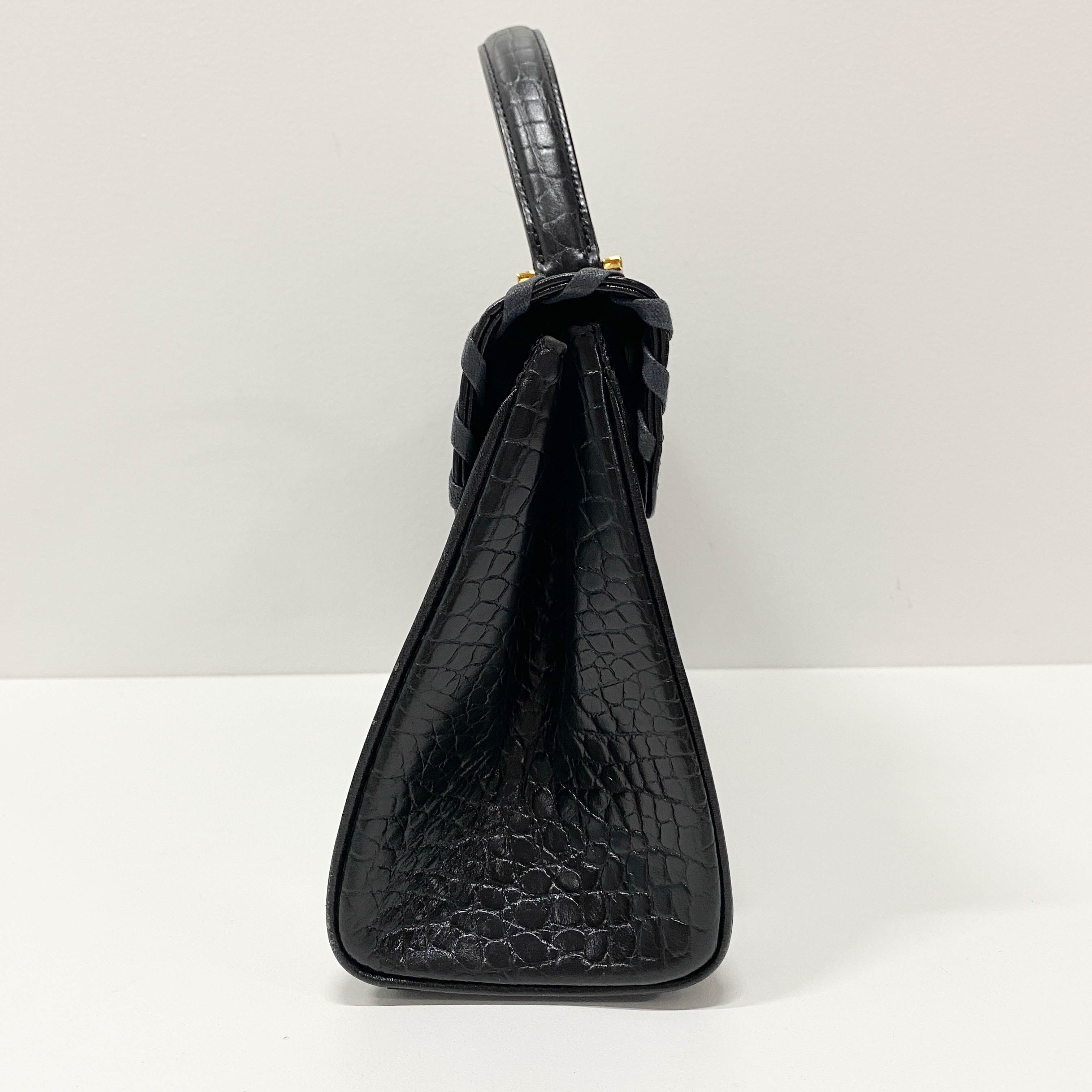 Black Croc Embossed Leather Bag