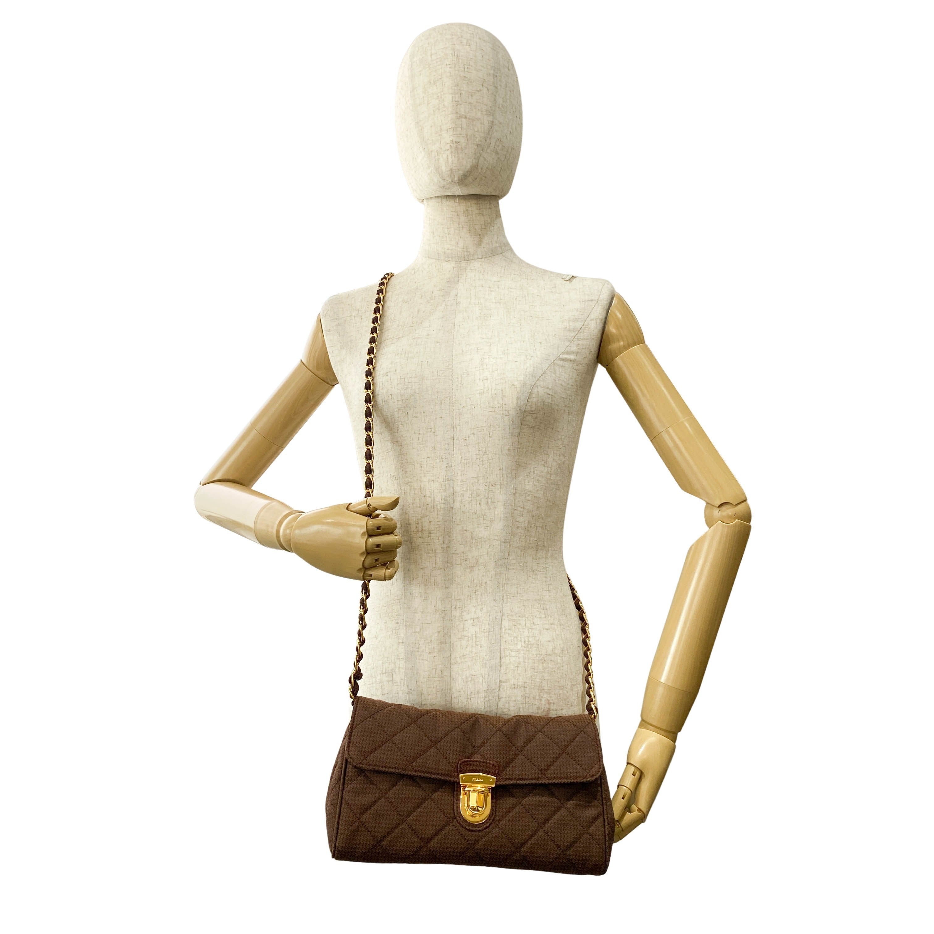 Cotton Brown Gold Chain Shoulder Bag