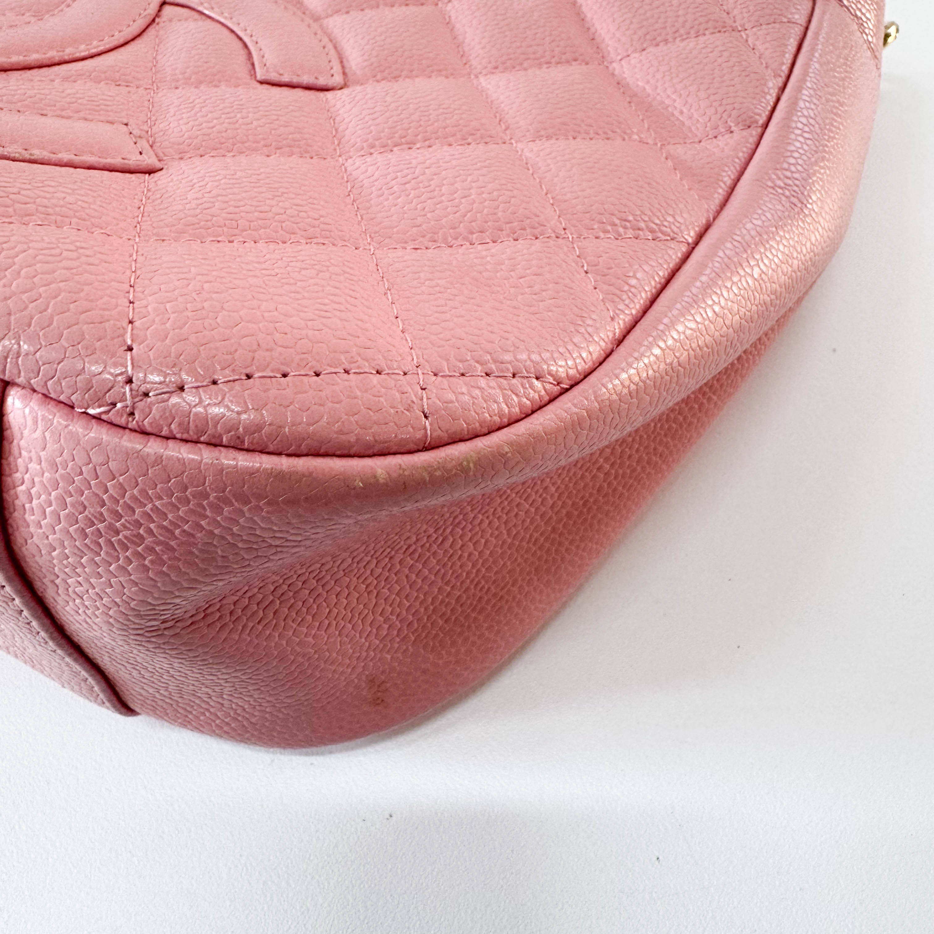 Quilted Grain Calf Skin Leather Pink Hobo Shoulder Bag