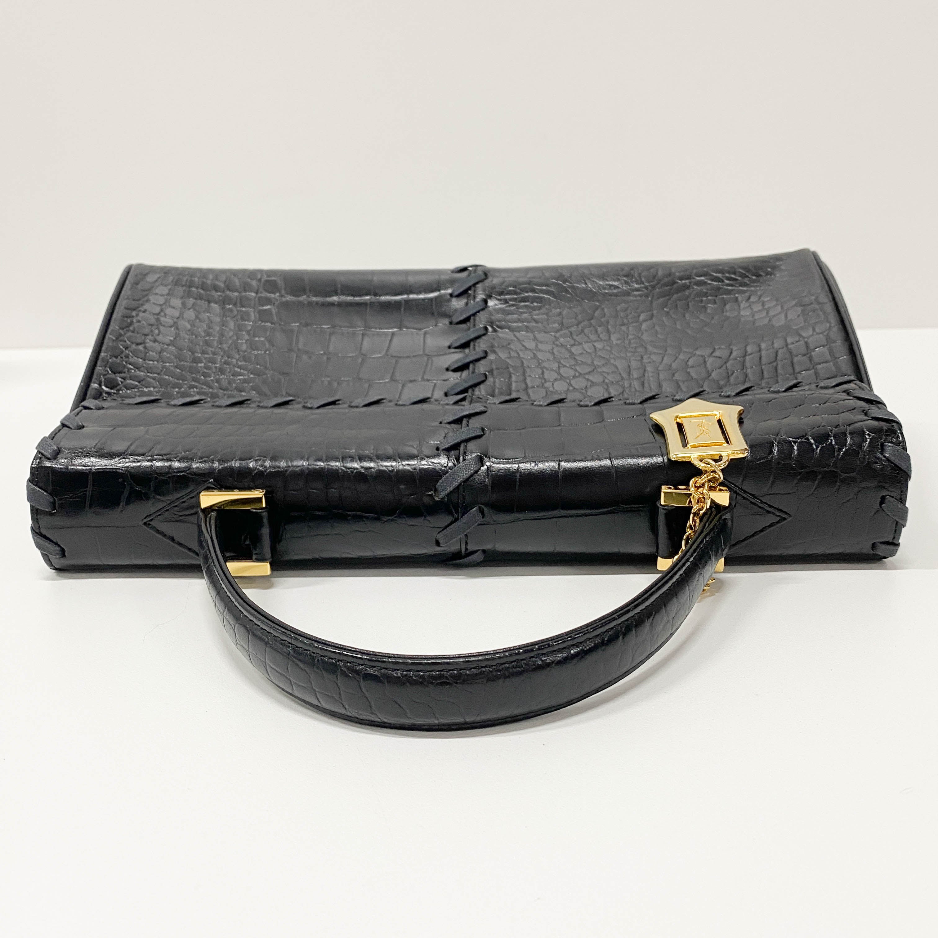 Black Croc Embossed Leather Bag