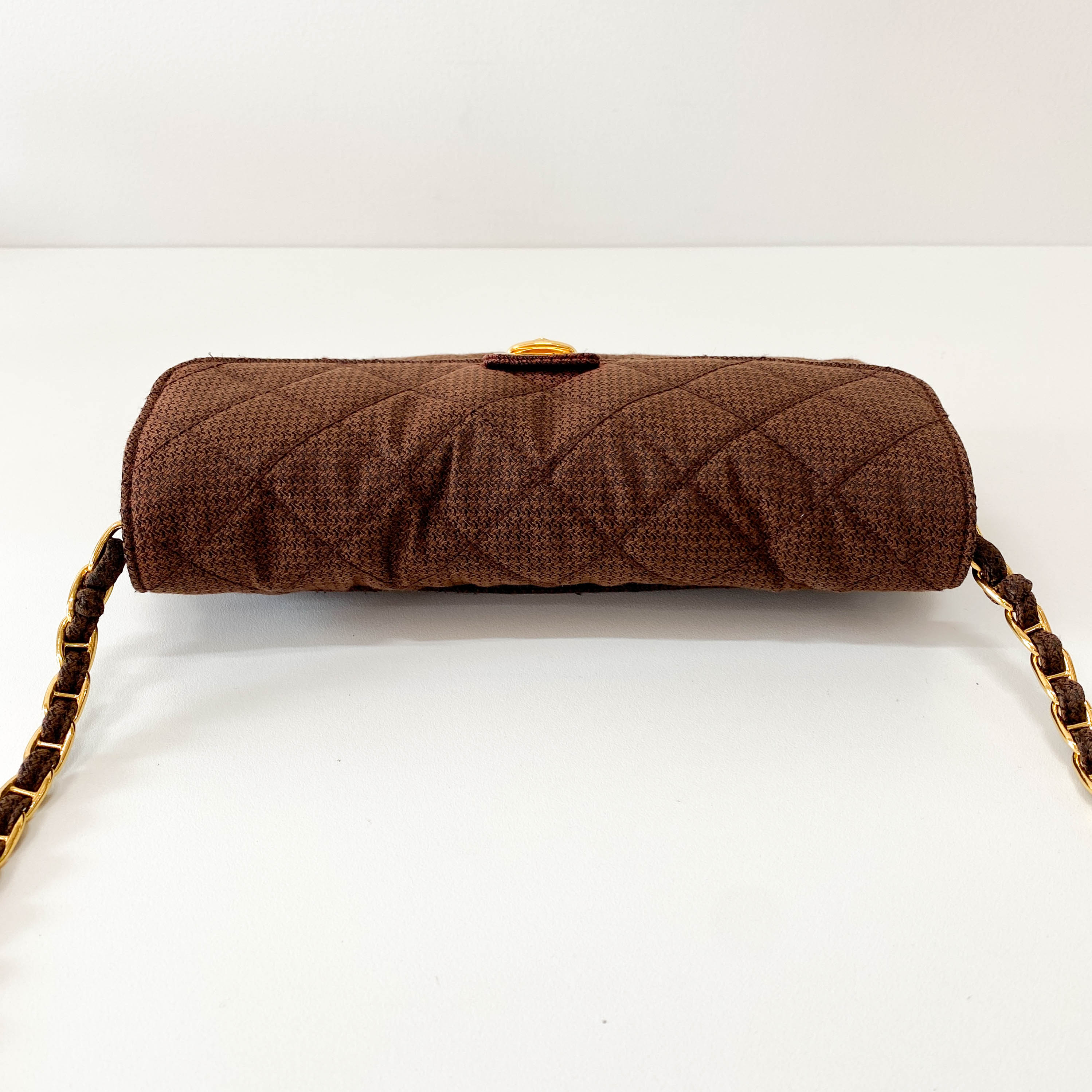 Cotton Brown Gold Chain Shoulder Bag