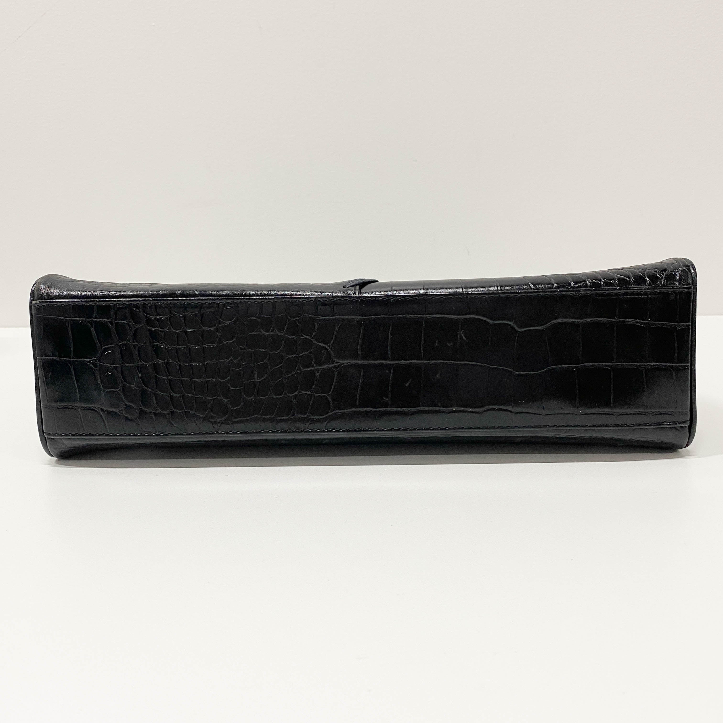 Black Croc Embossed Leather Bag