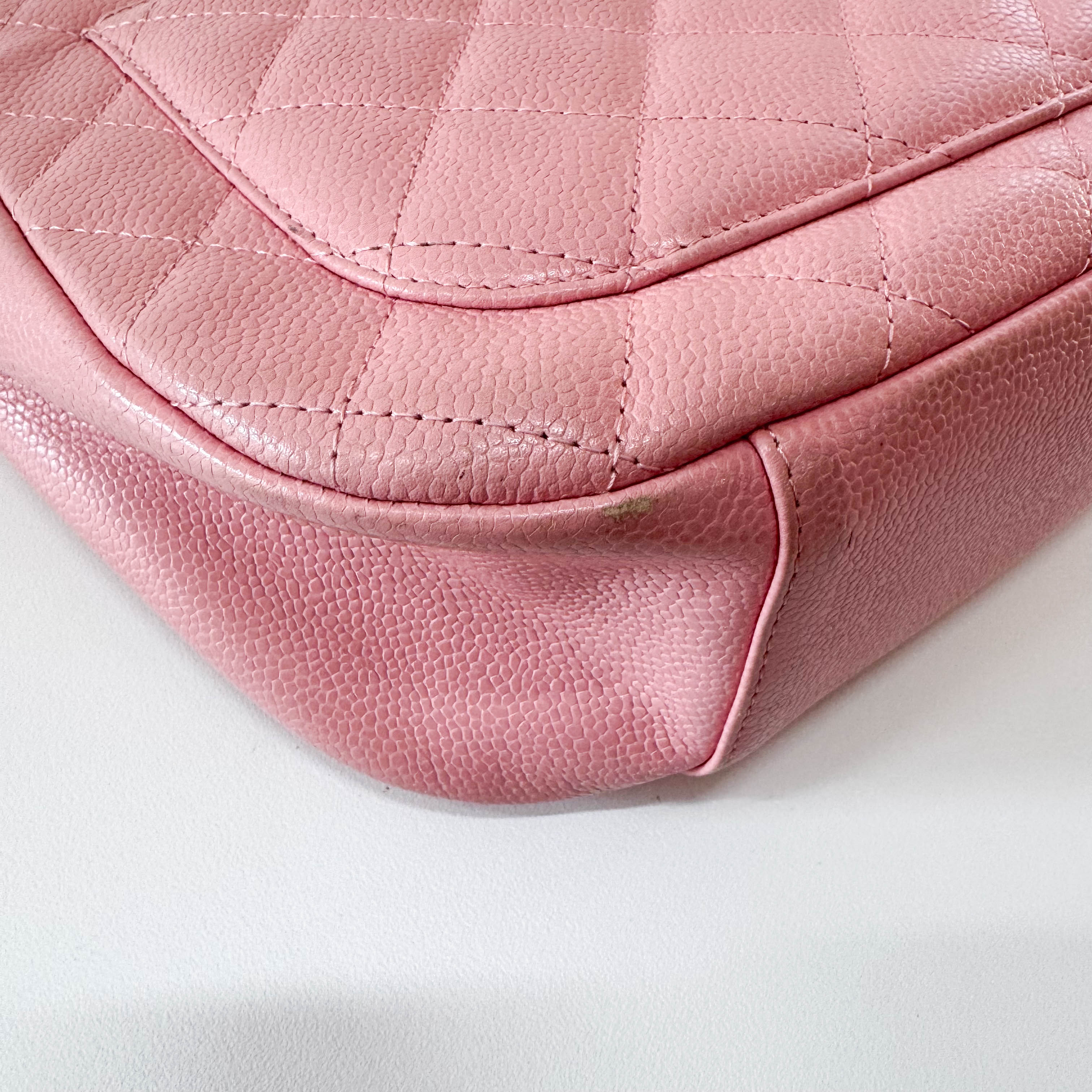 Quilted Grain Calf Skin Leather Pink Hobo Shoulder Bag