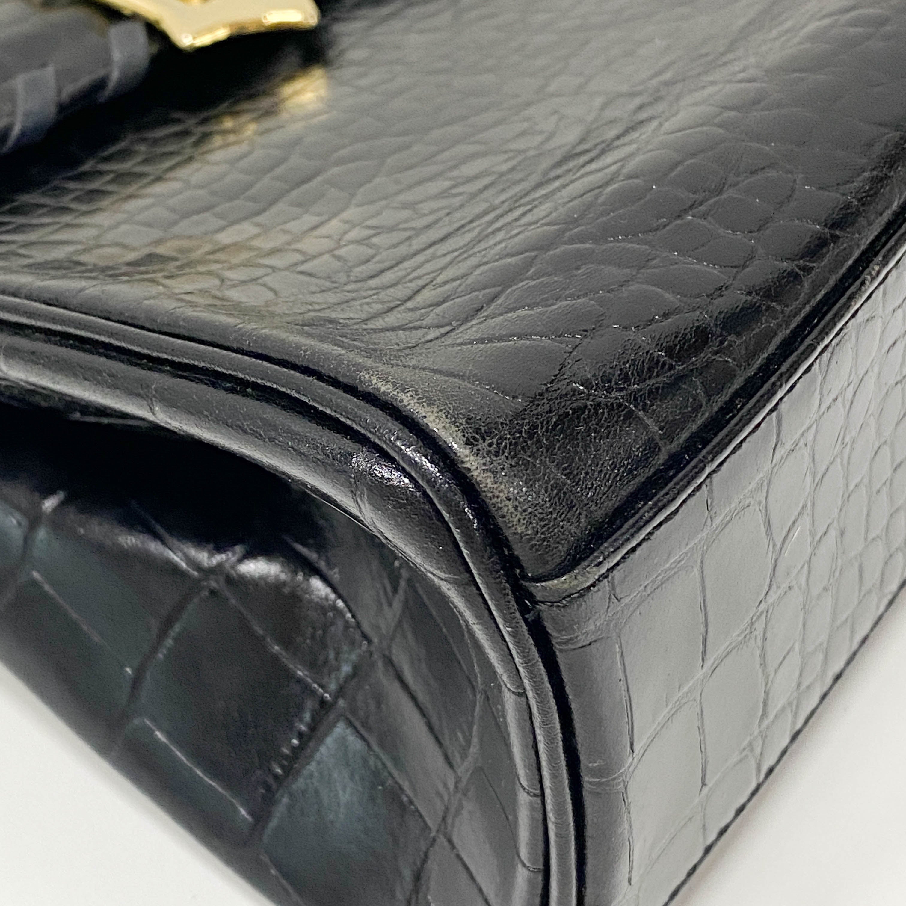 Black Croc Embossed Leather Bag