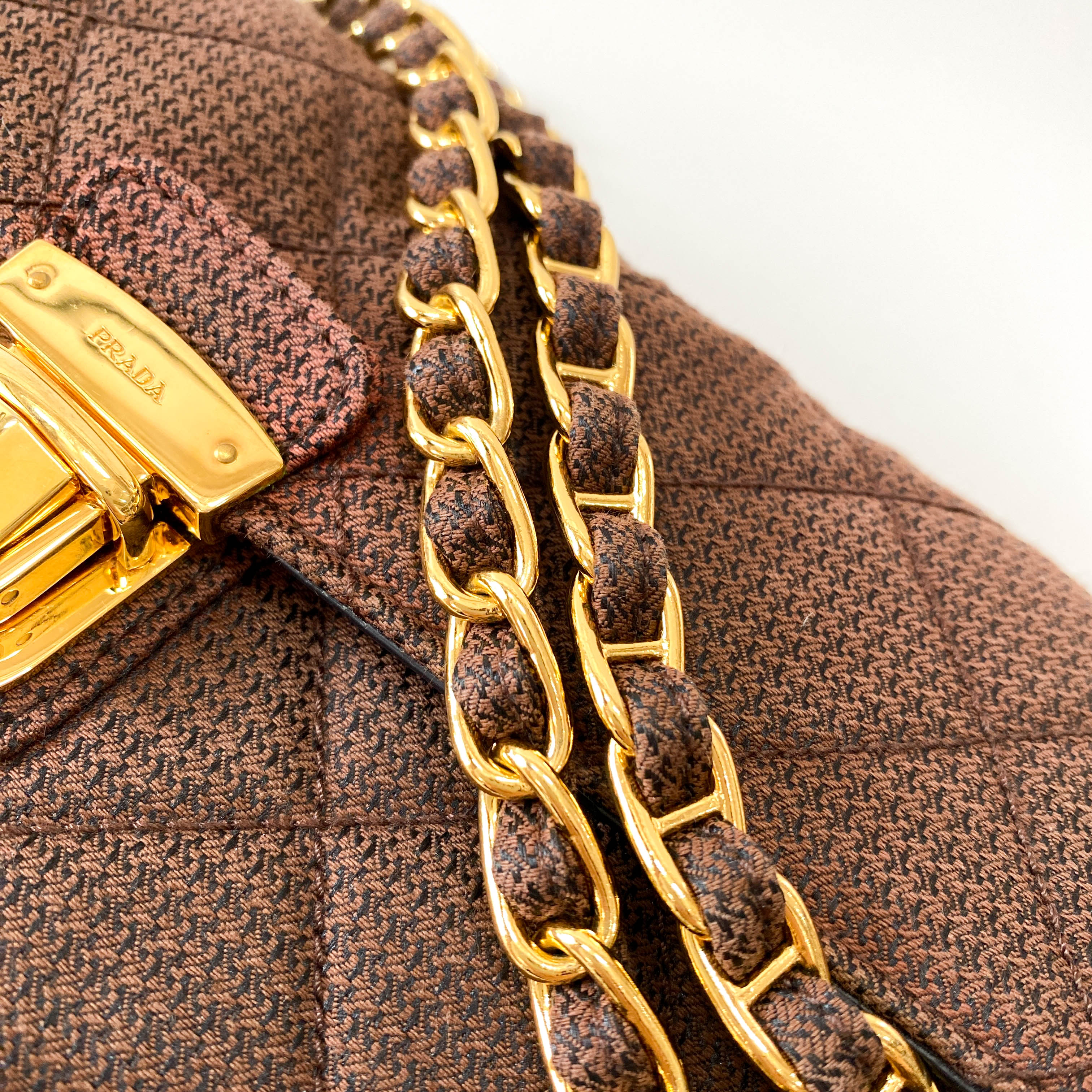 Cotton Brown Gold Chain Shoulder Bag