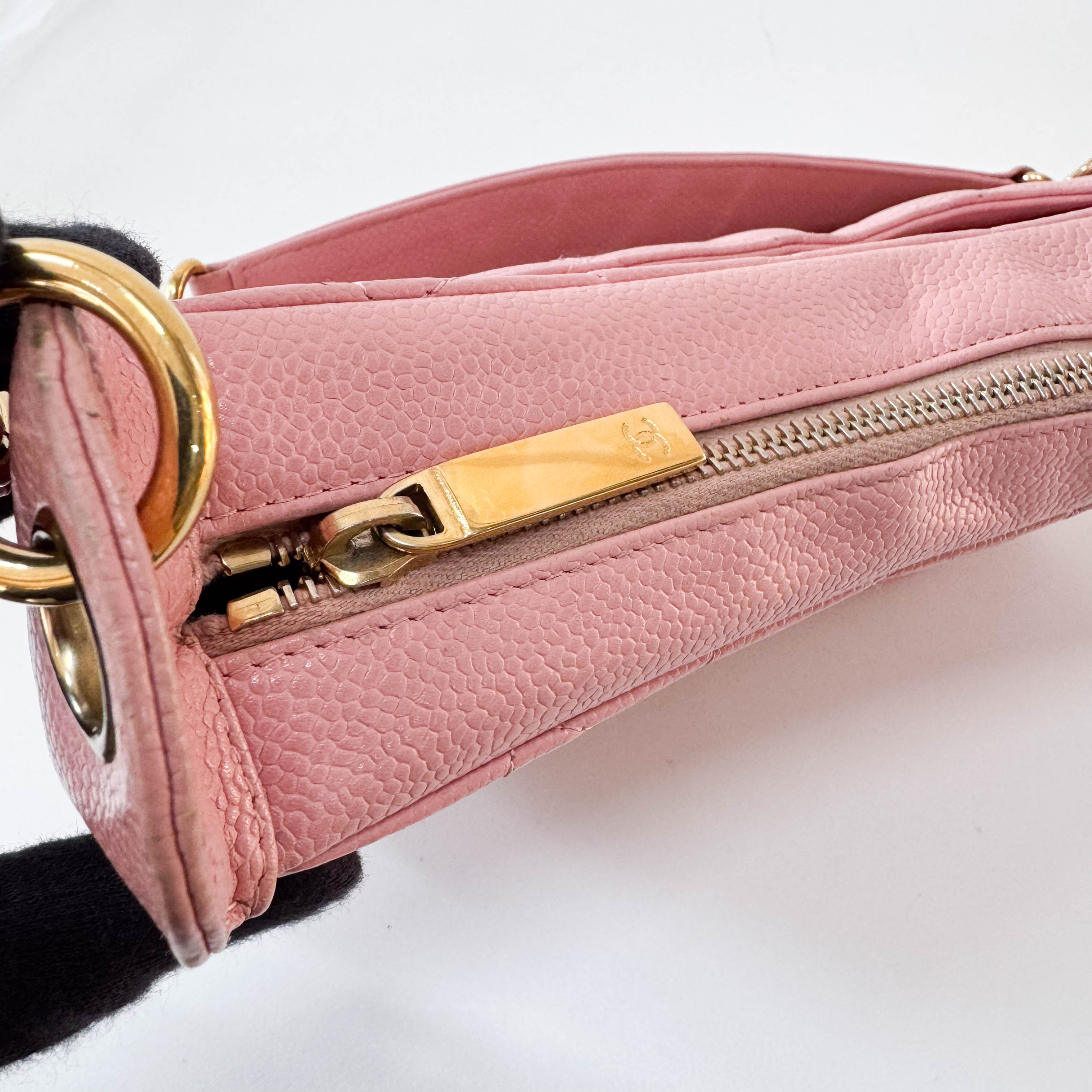 Quilted Grain Calf Skin Leather Pink Hobo Shoulder Bag
