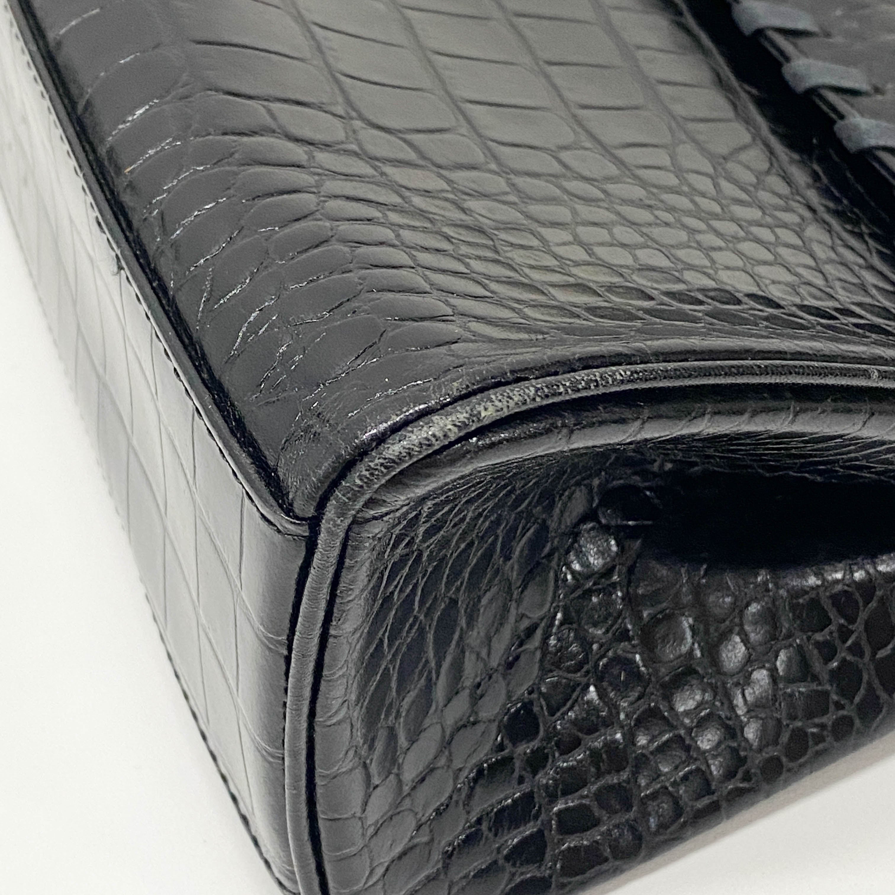 Black Croc Embossed Leather Bag